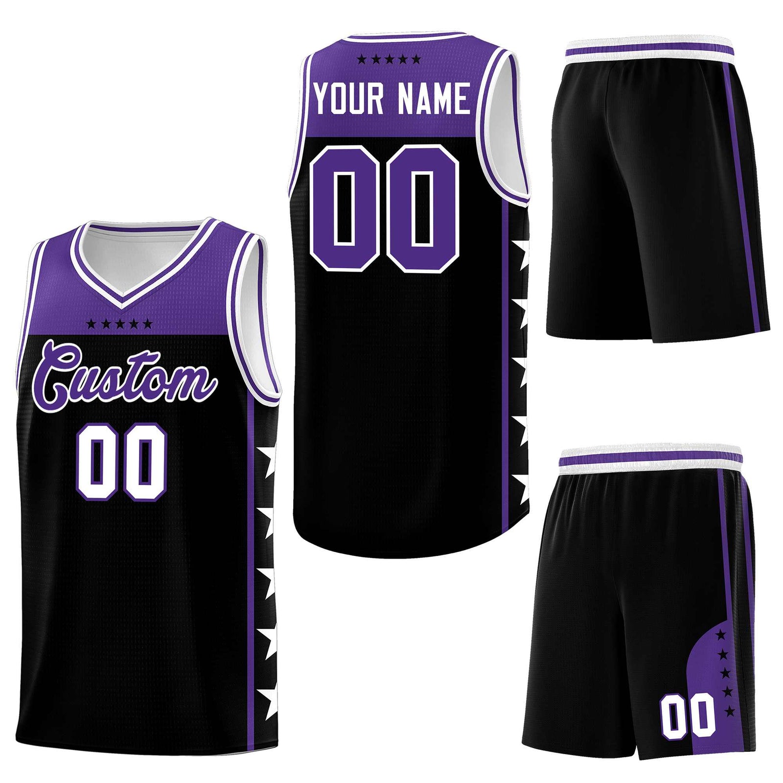 Custom Black Purple Personalized Star Pattern Sports Uniform Basketball Jersey