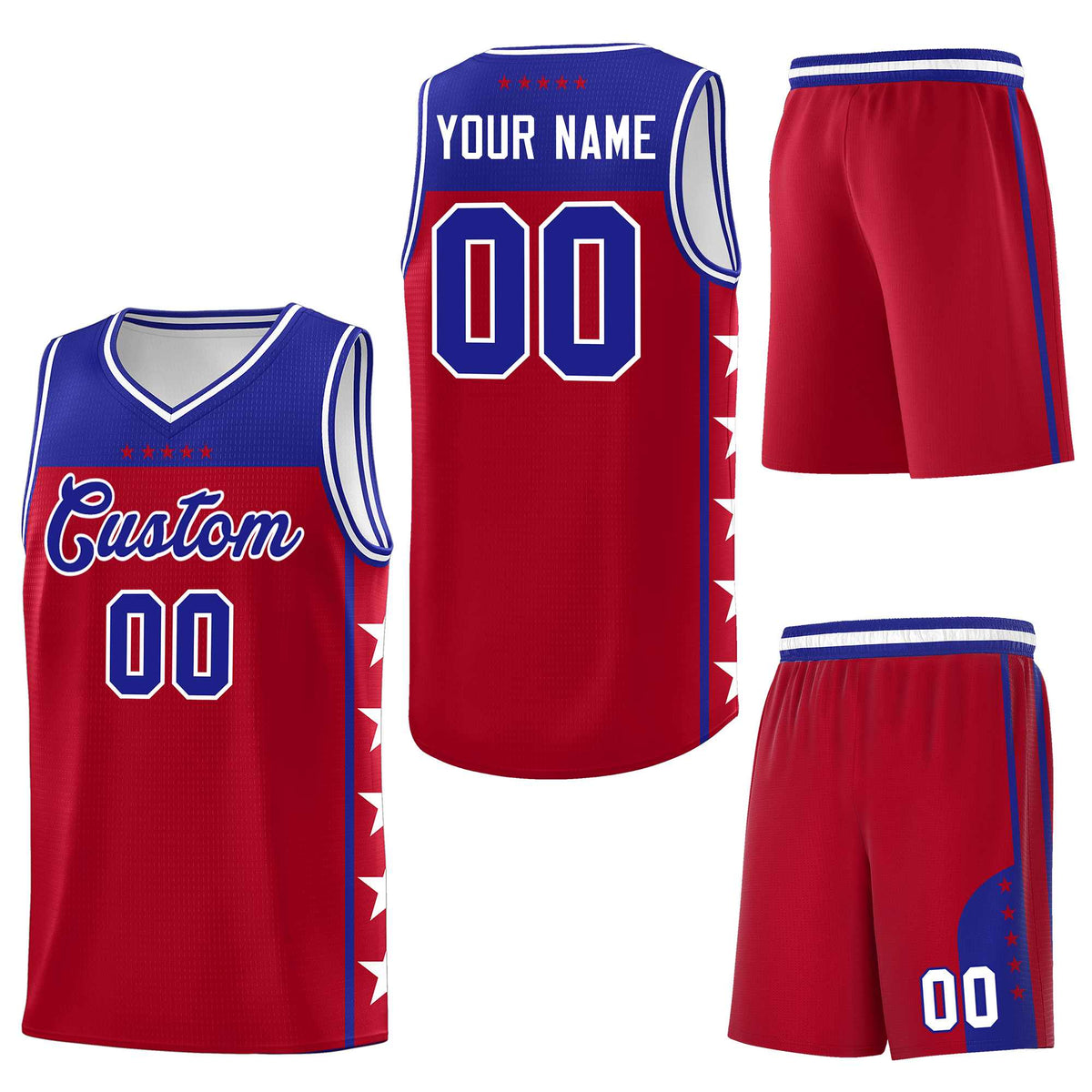 Custom Red Royal Personalized Star Pattern Sports Uniform Basketball Jersey