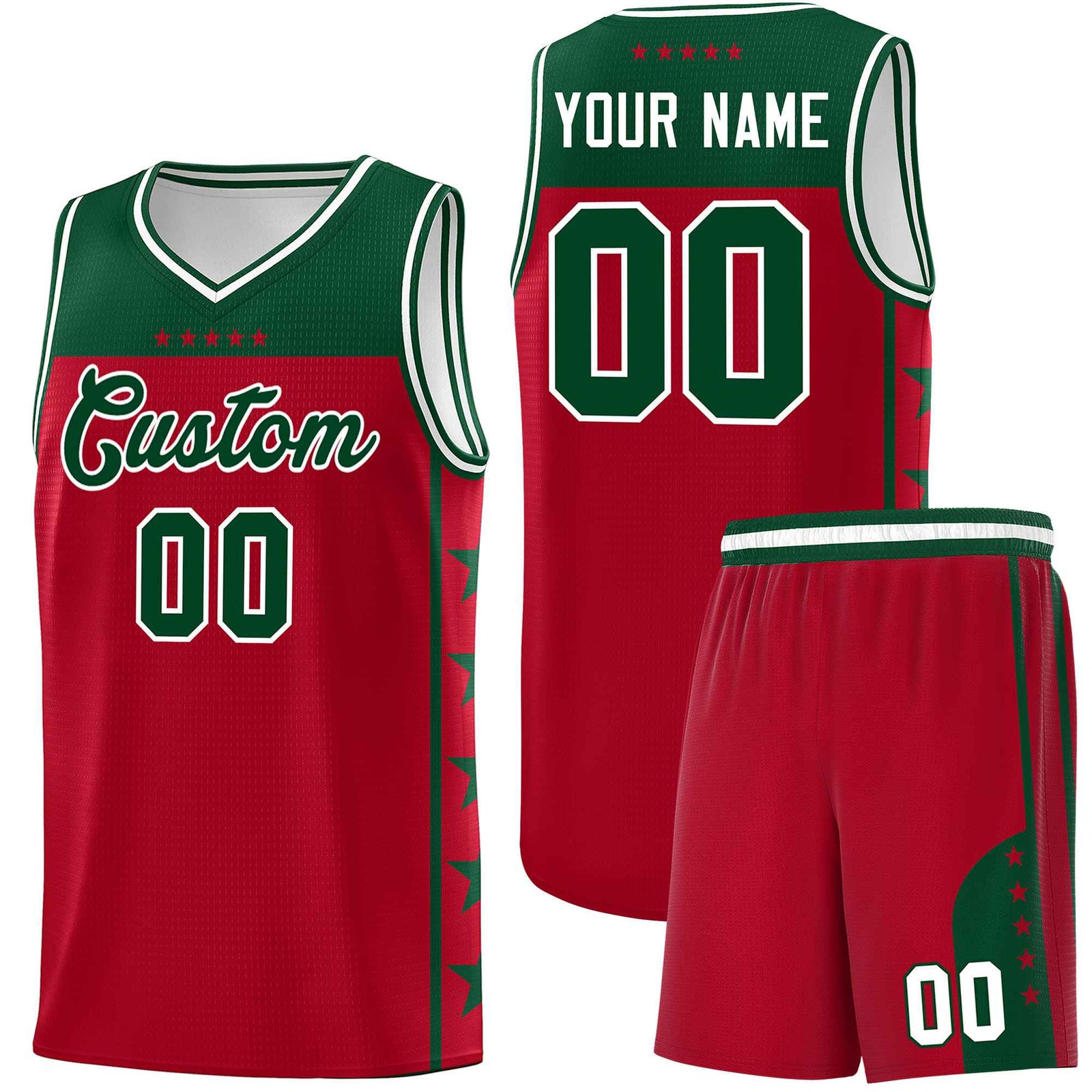 Custom Red Kelly Green Color Block Sets Sports Uniform Basketball Jersey