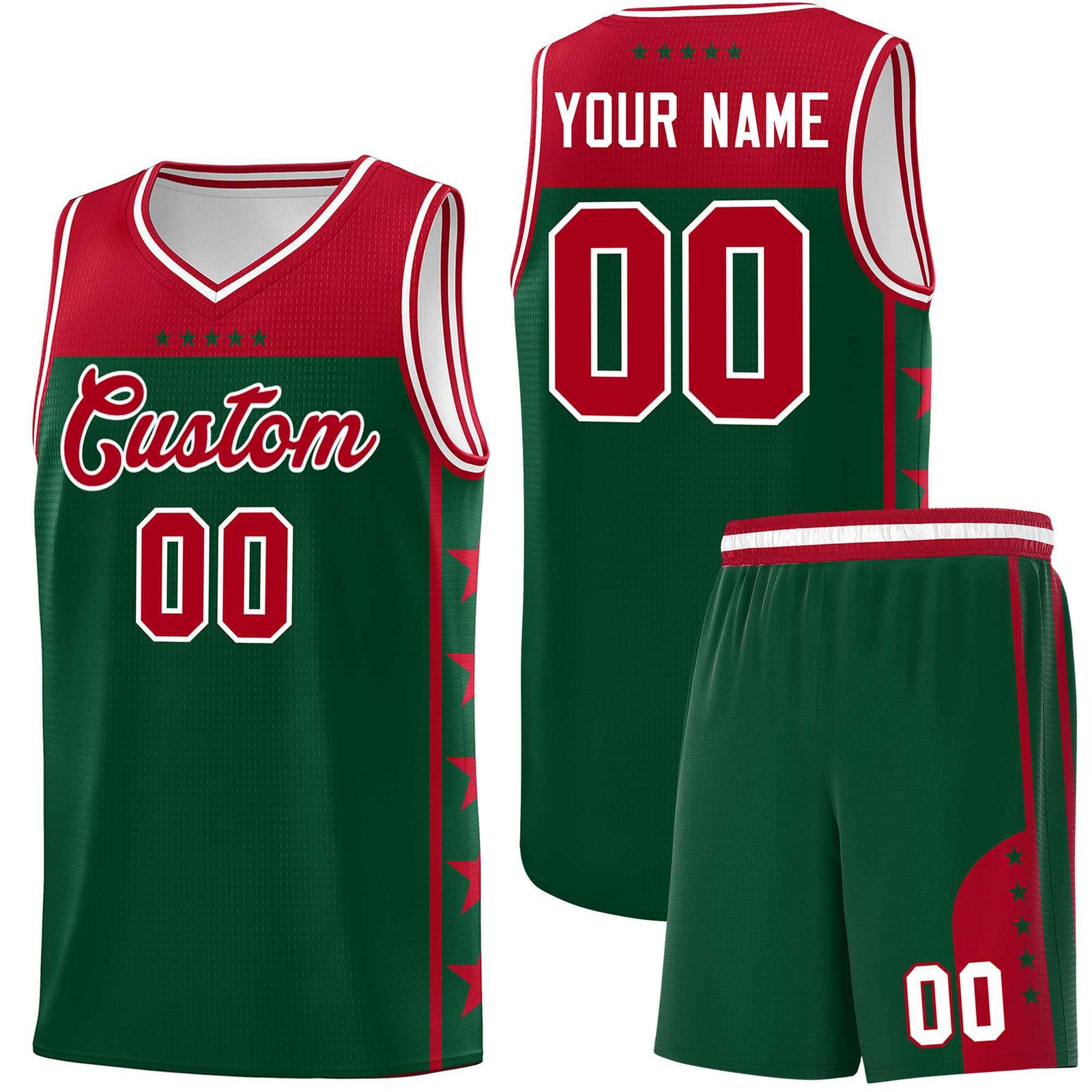 Custom Kelly Green Red Color Block Sets Sports Uniform Basketball Jersey