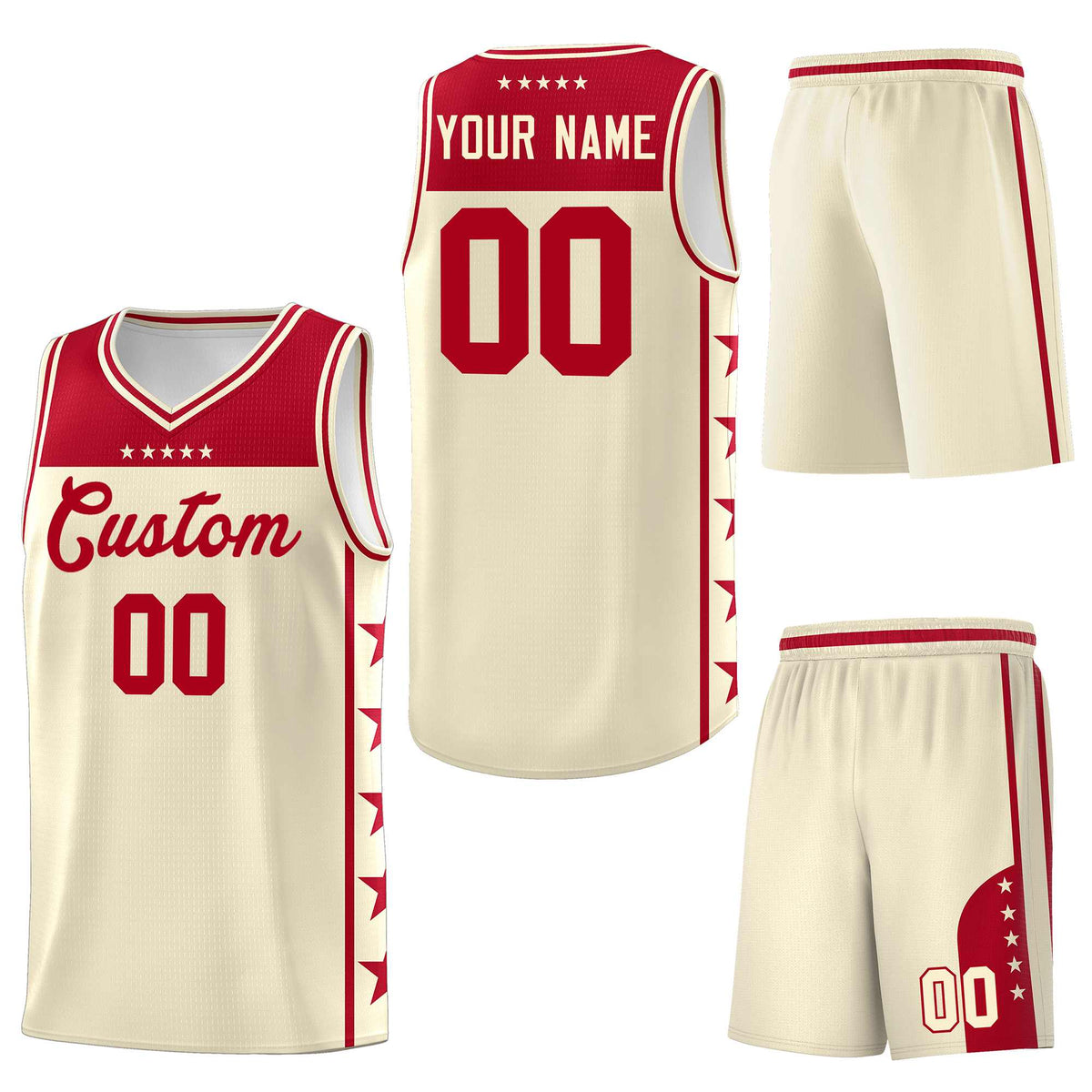 Custom Cream Red Personalized Star Pattern Sports Uniform Basketball Jersey