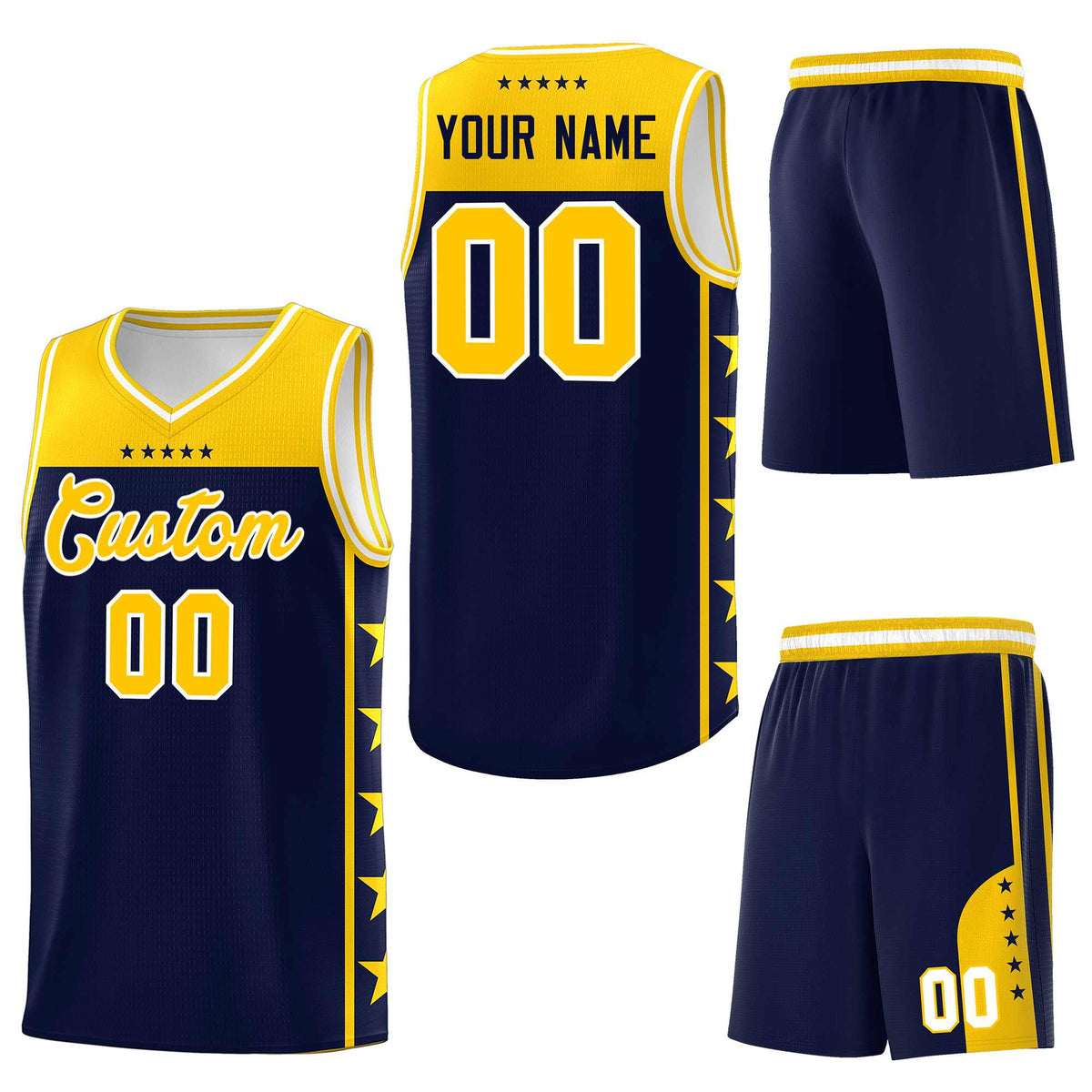 Custom Navy Yellow Personalized Star Pattern Sports Uniform Basketball Jersey