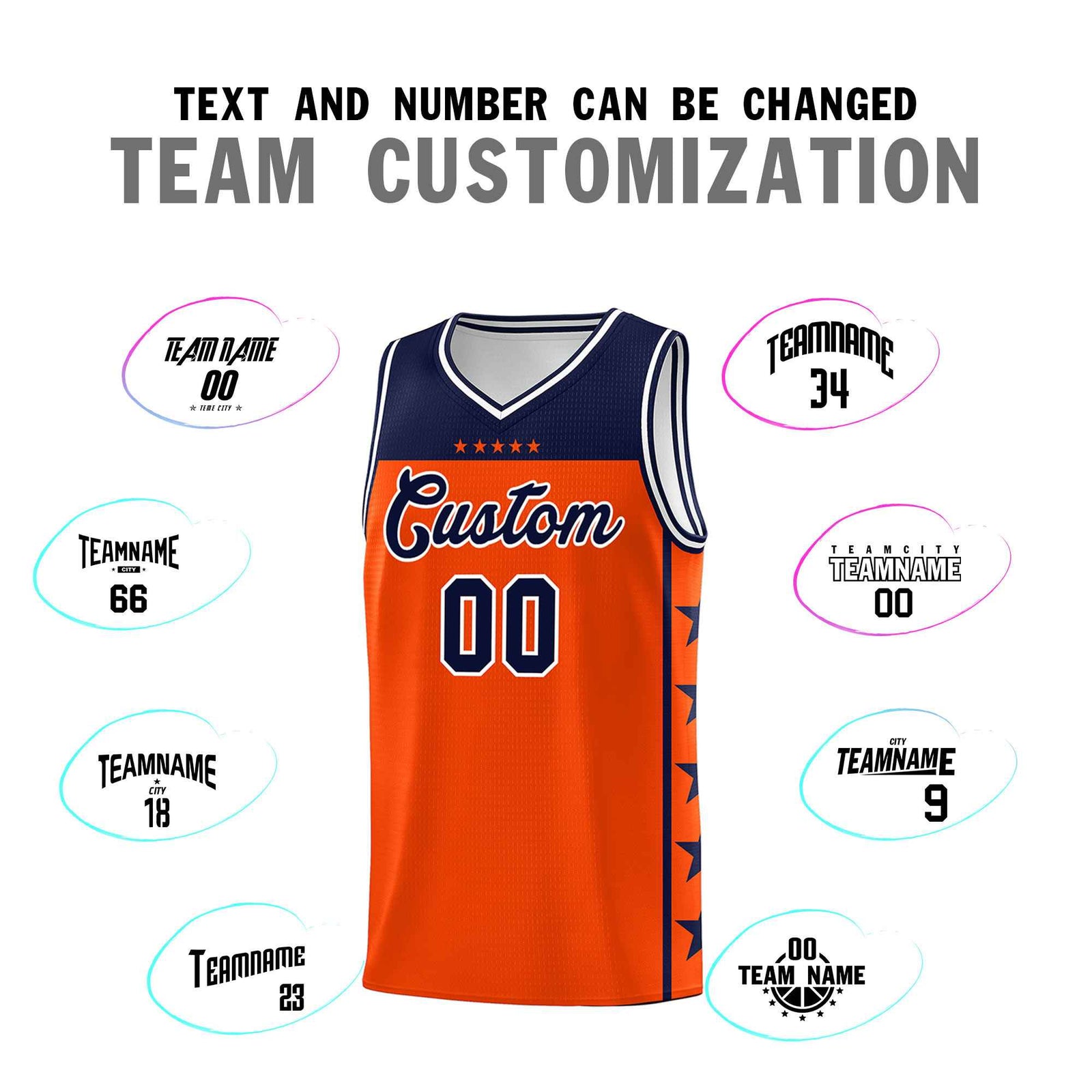 Custom Orange Navy Color Block Sets Sports Uniform Basketball Jersey