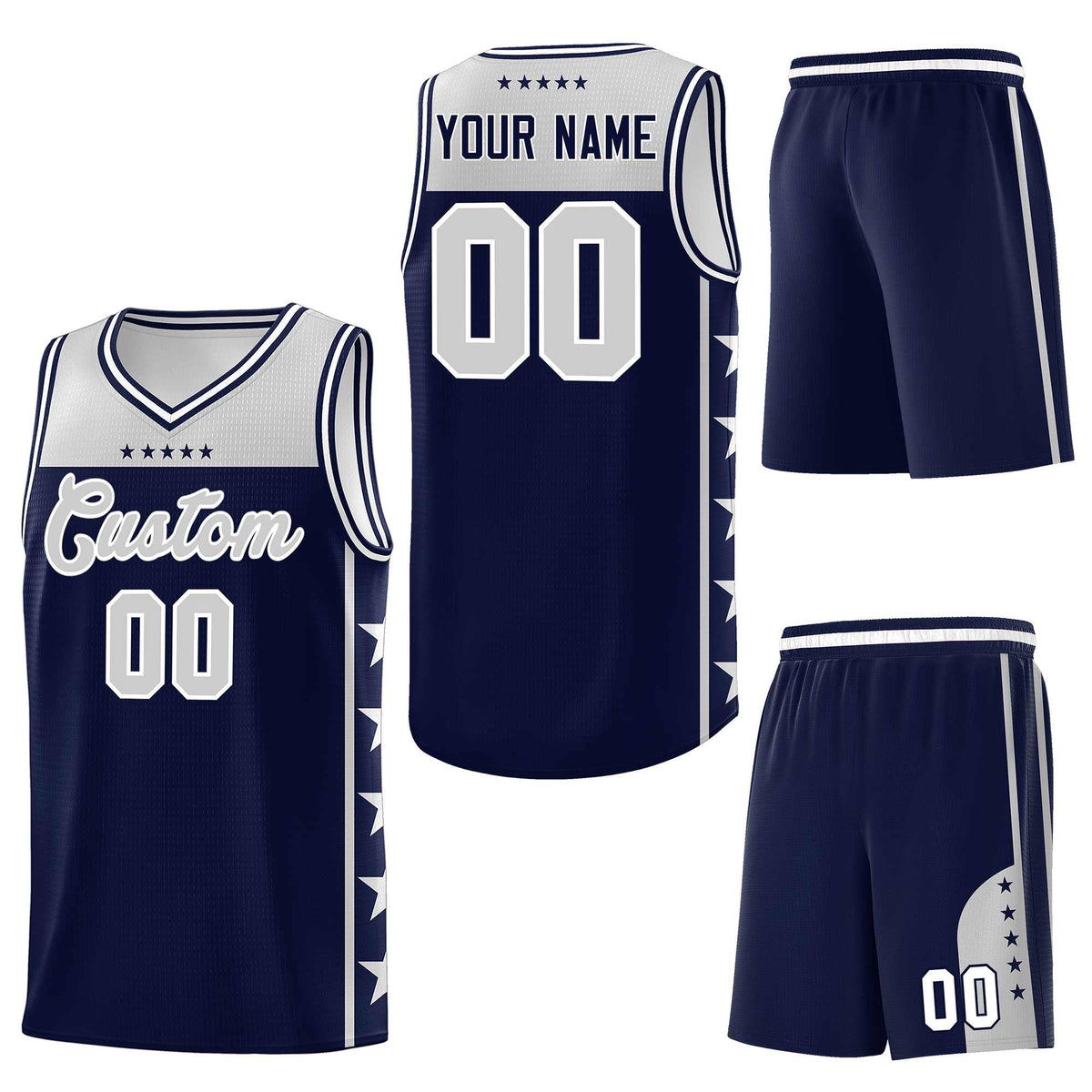 Custom Navy Gray Personalized Star Pattern Sports Uniform Basketball Jersey