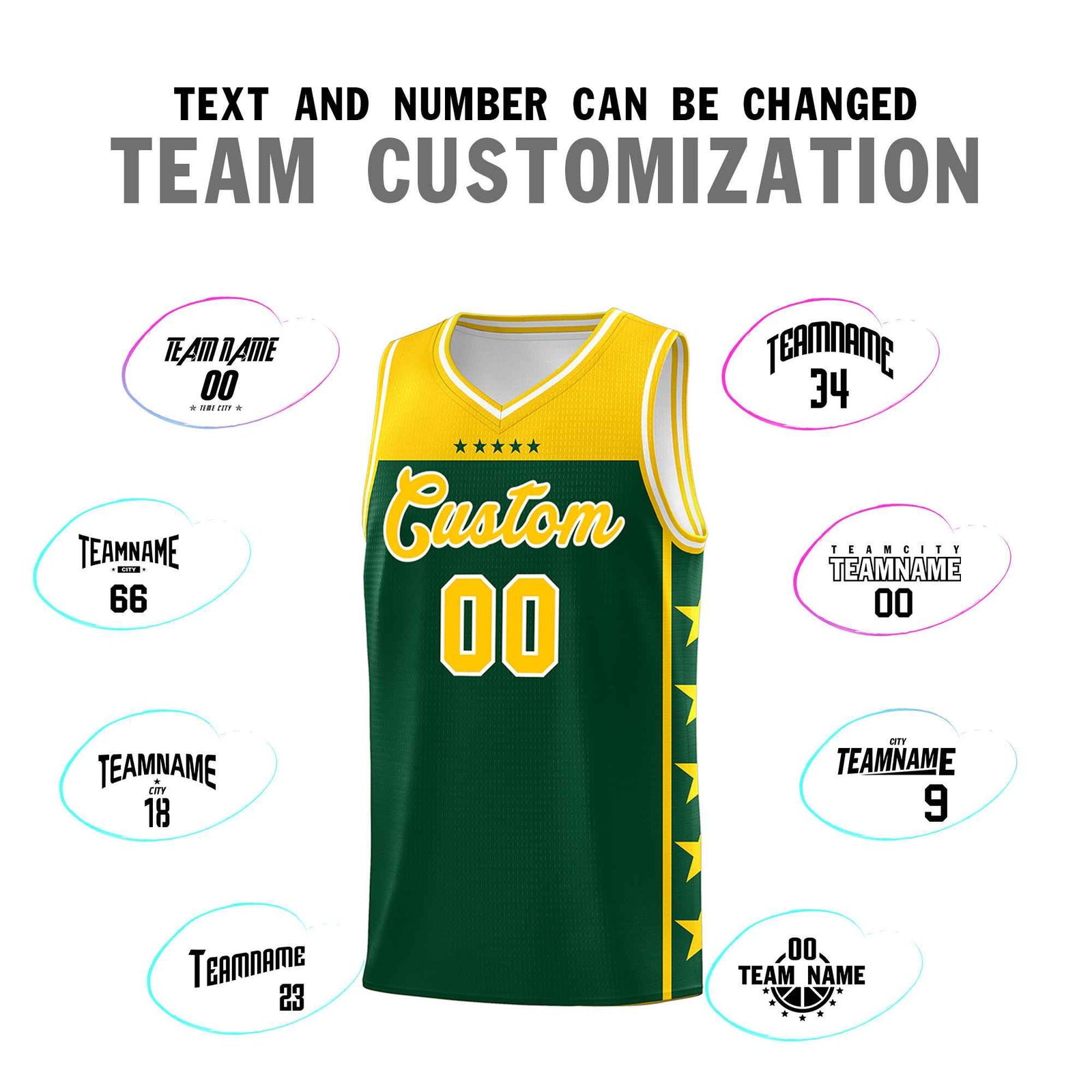 Custom Kelly Green Yellow Color Block Sets Sports Uniform Basketball Jersey