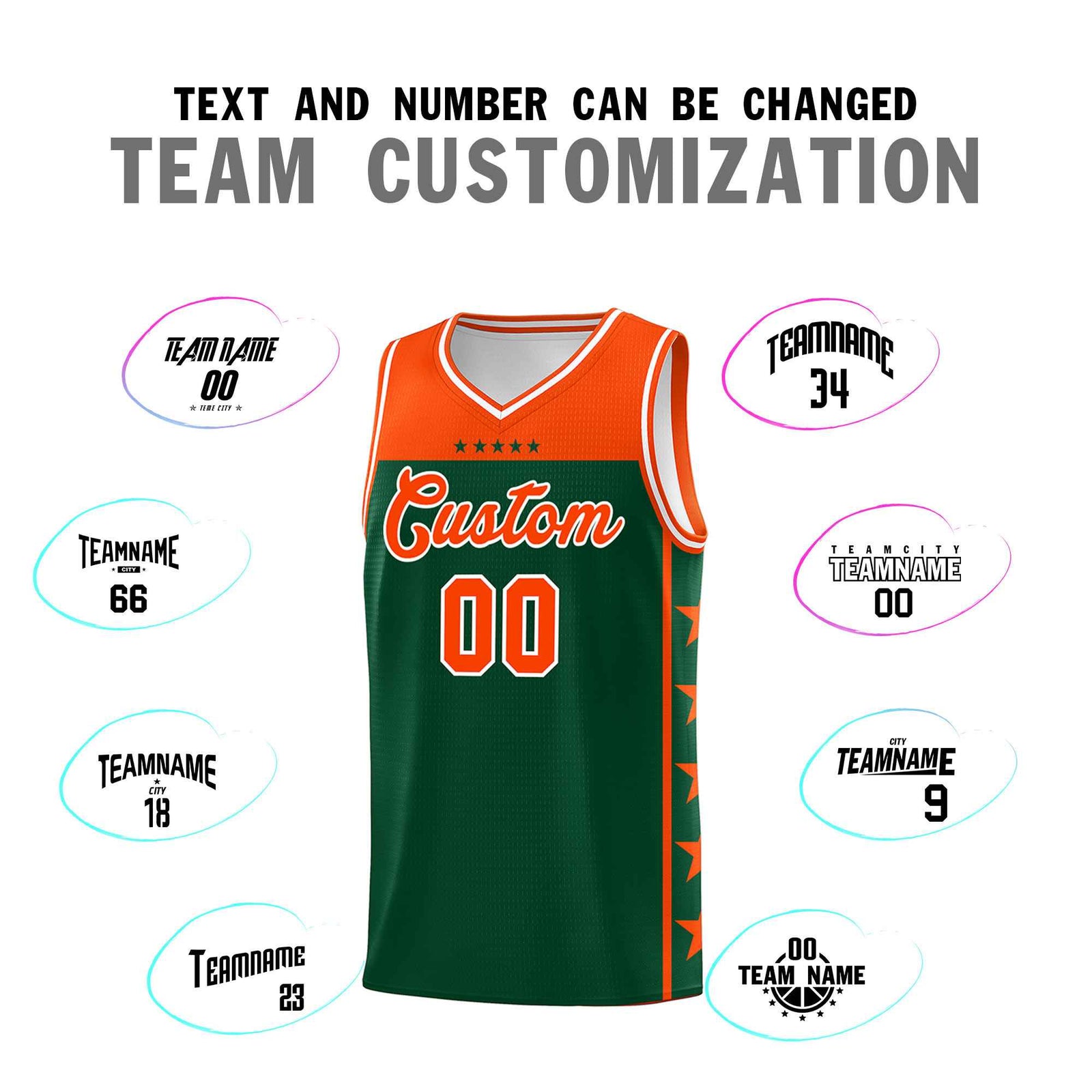 Custom Kelly Green Orange Color Block Sets Sports Uniform Basketball Jersey