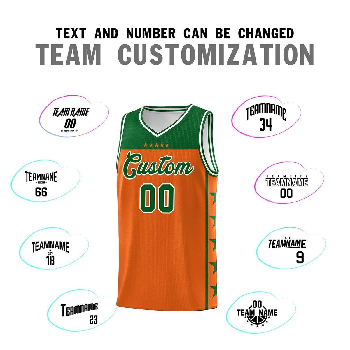 Custom Orange Kelly Green Color Block Sets Sports Uniform Basketball Jersey