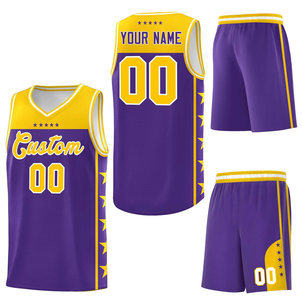 Custom Purple Yellow Personalized Star Pattern Sports Uniform Basketball Jersey