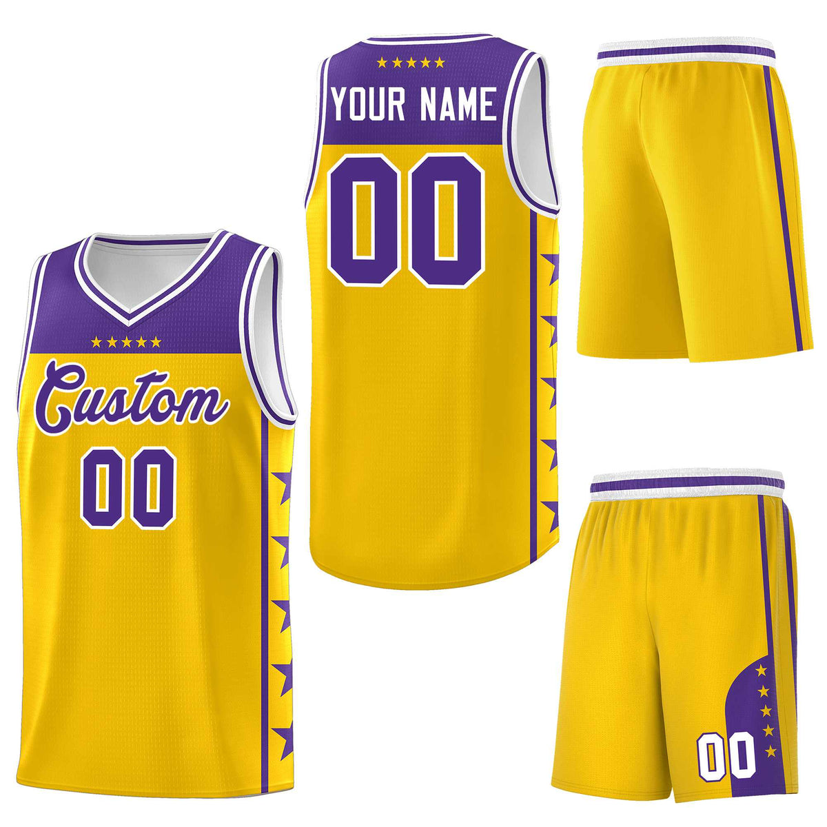 Custom Gold Purple Personalized Star Pattern Sports Uniform Basketball Jersey