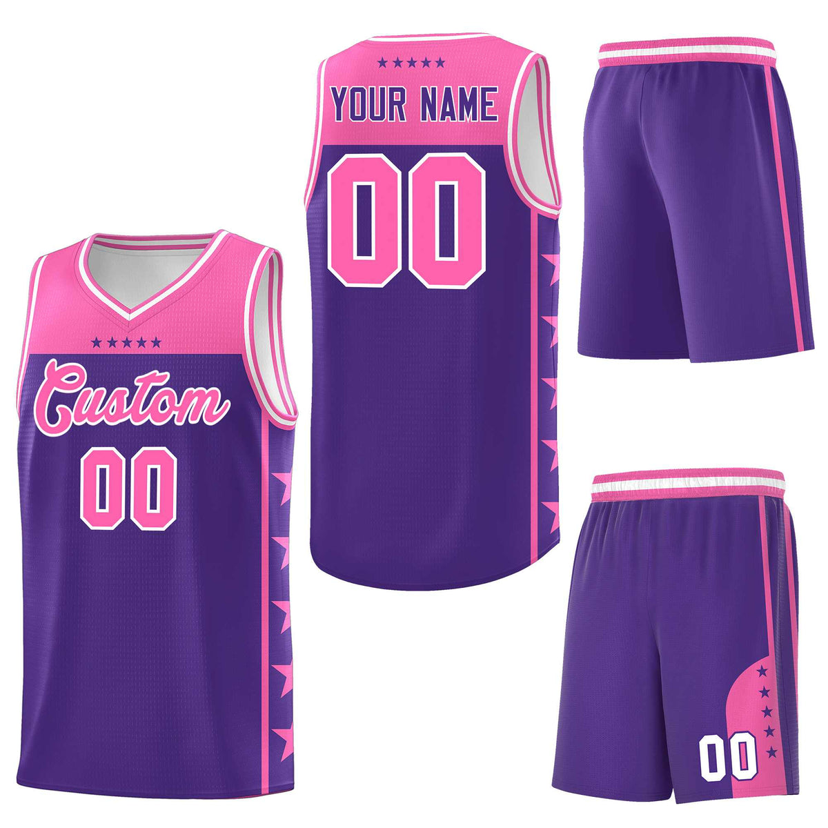 Custom Purple Pink Personalized Star Pattern Sports Uniform Basketball Jersey