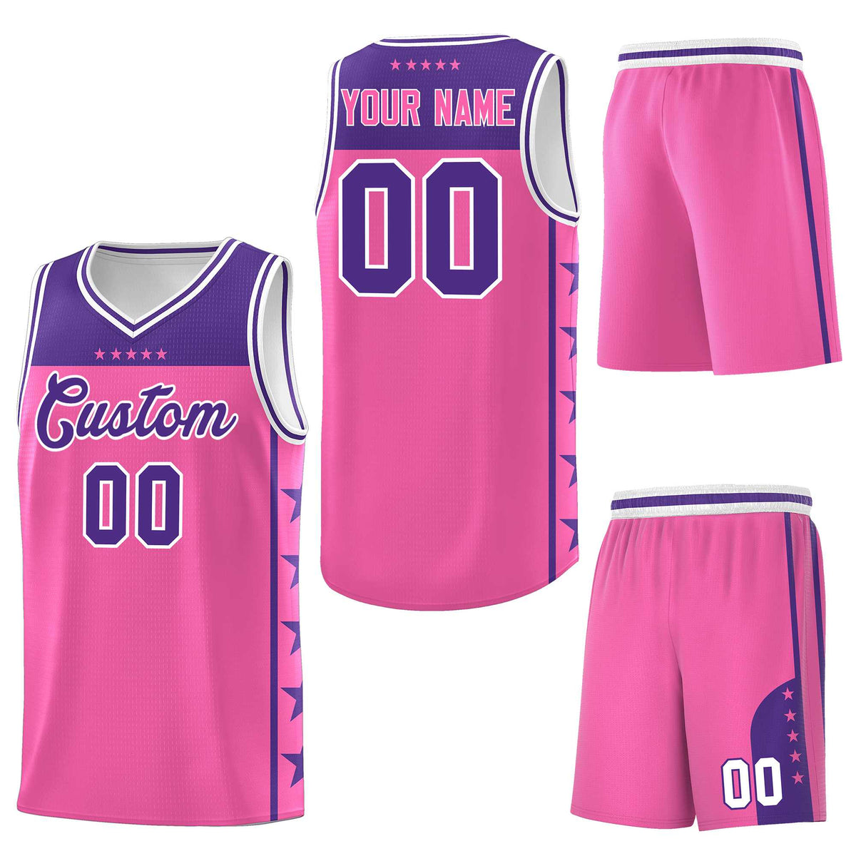 Custom Pink Purple Personalized Star Pattern Sports Uniform Basketball Jersey
