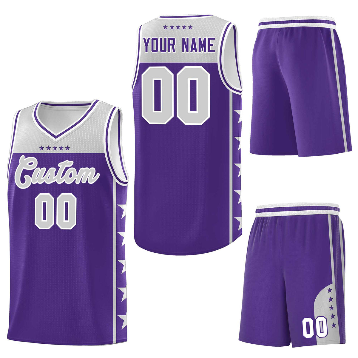 Custom Purple Gray Personalized Star Pattern Sports Uniform Basketball Jersey