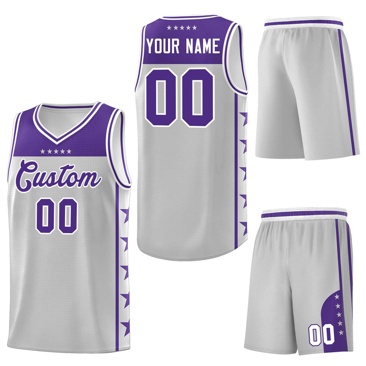 Custom Gray Purple Personalized Star Pattern Sports Uniform Basketball Jersey