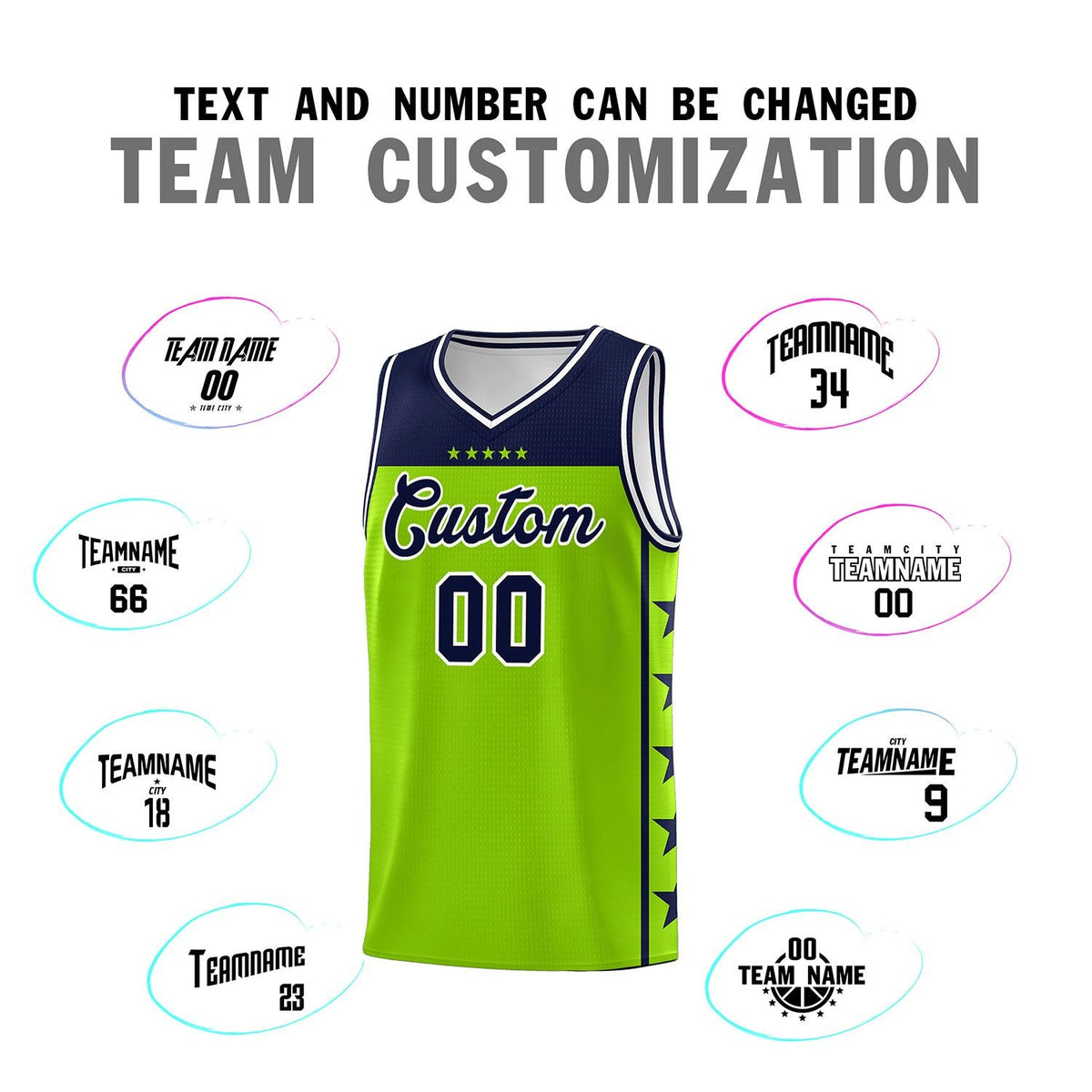 Custom Neon Green Navy Color Block Sets Sports Uniform Basketball Jersey
