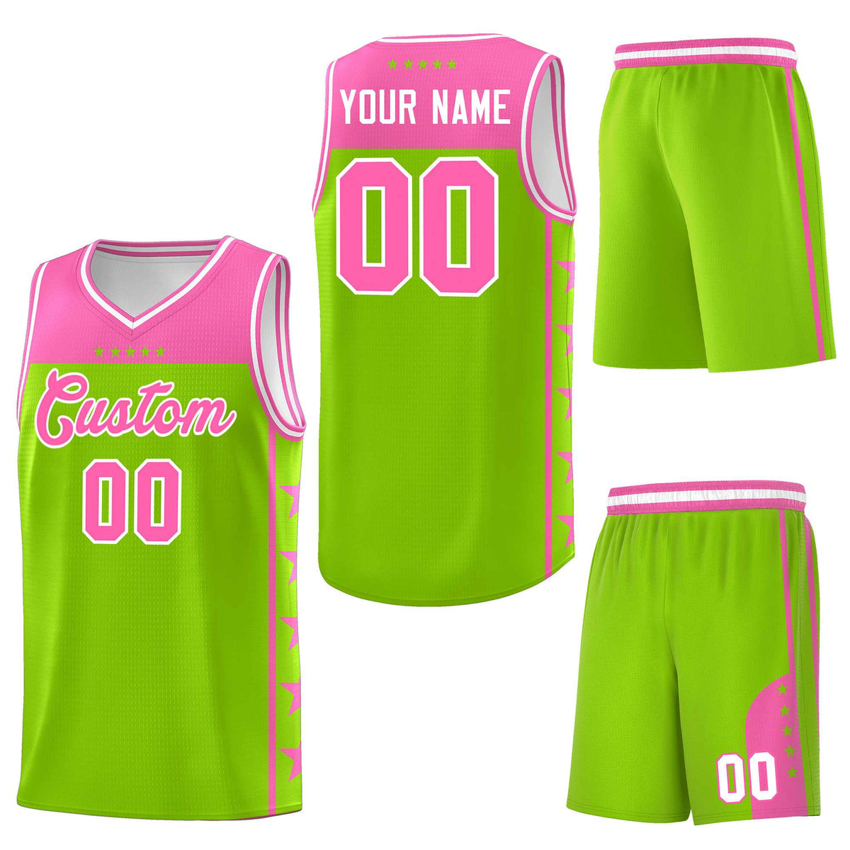 Custom Neon Green Pink Personalized Star Pattern Sports Uniform Basketball Jersey