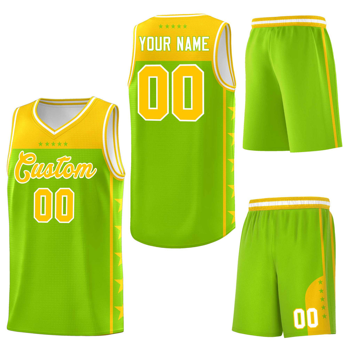 Custom Neon Green Yellow Personalized Star Pattern Sports Uniform Basketball Jersey