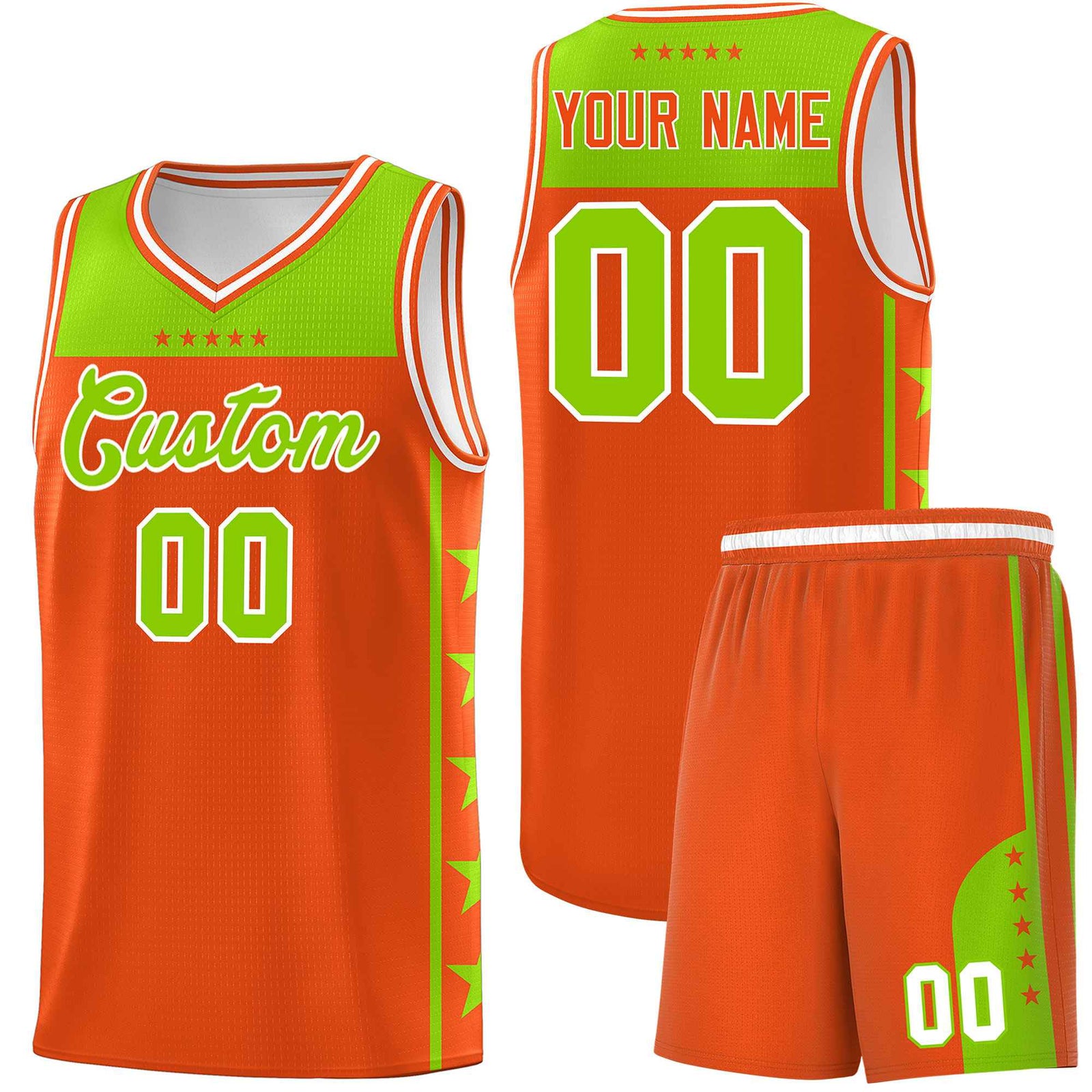 Custom Orange Neon Green Color Block Sets Sports Uniform Basketball Jersey