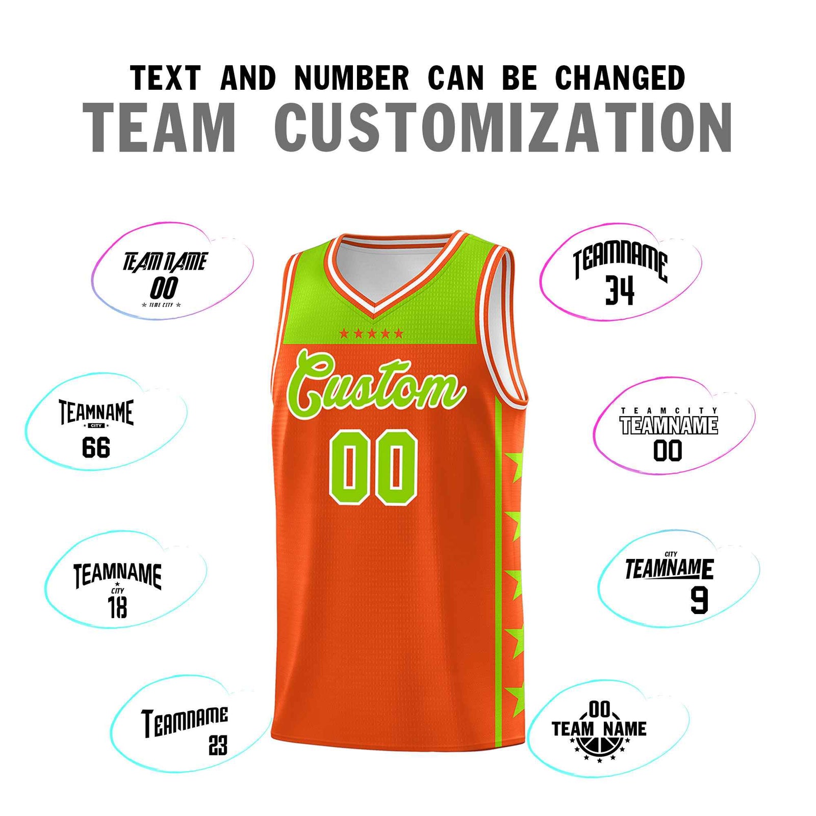 Custom Orange Neon Green Color Block Sets Sports Uniform Basketball Jersey
