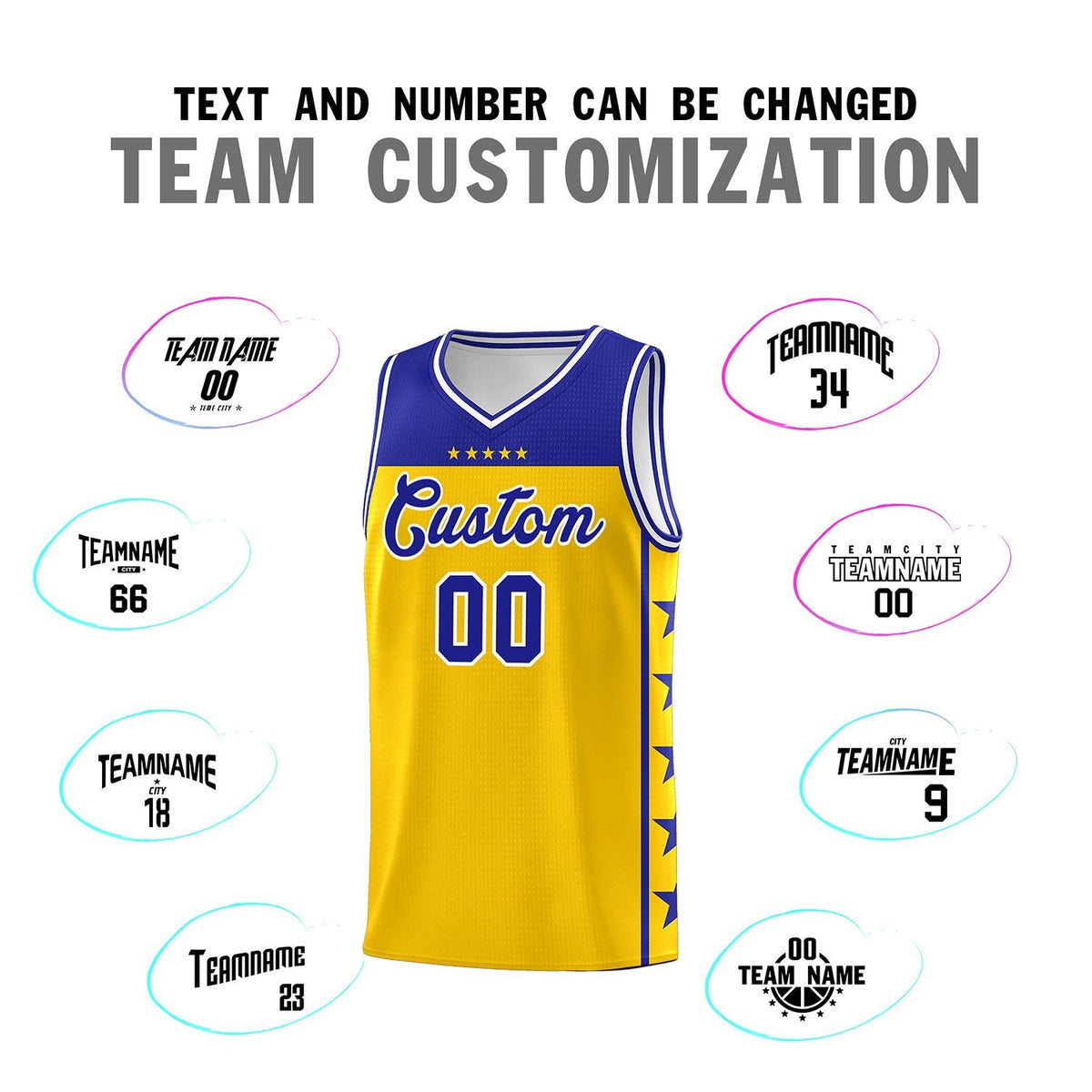 Custom Gold Royal Color Block Sets Sports Uniform Basketball Jersey