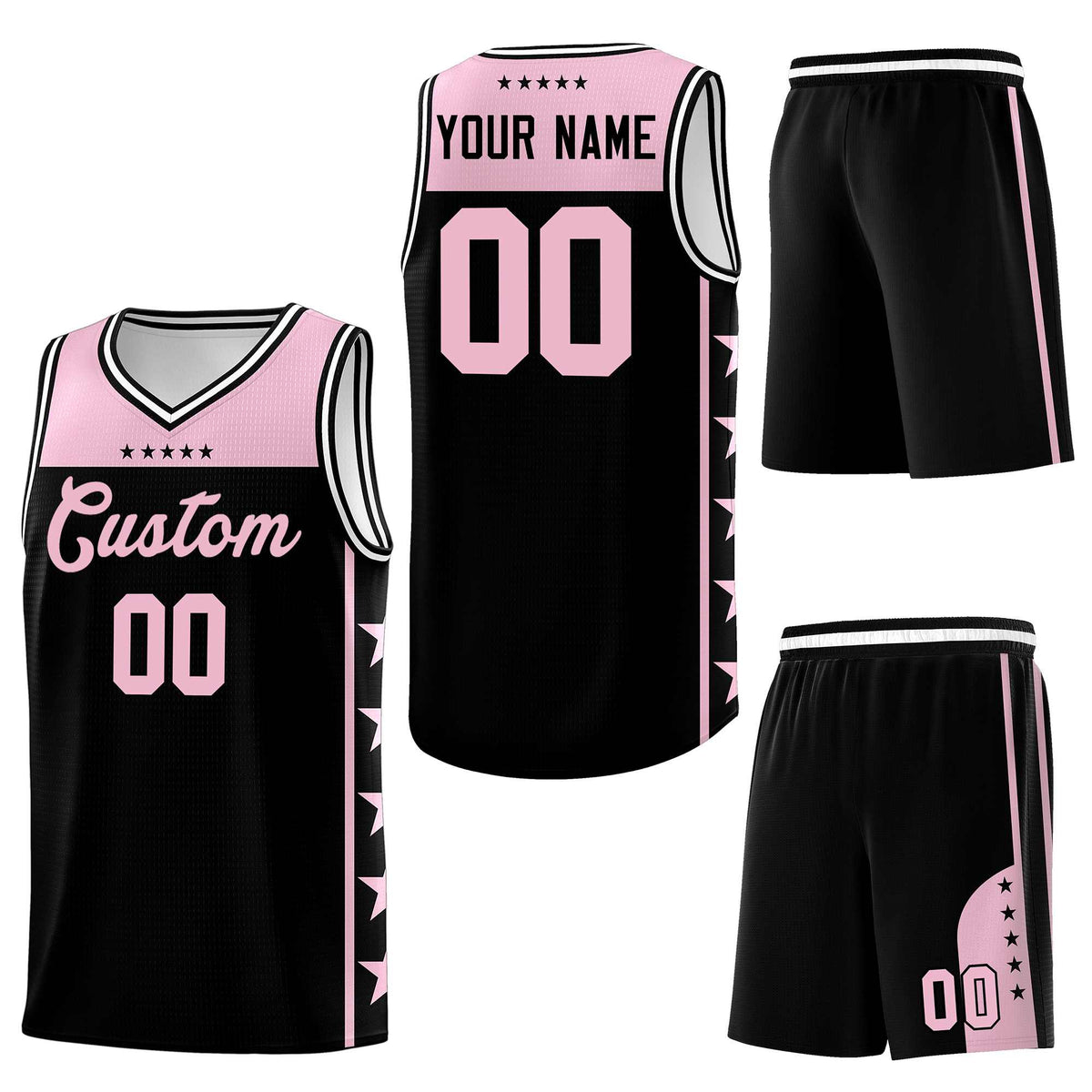 Custom Black Light Pink Personalized Star Pattern Sports Uniform Basketball Jersey