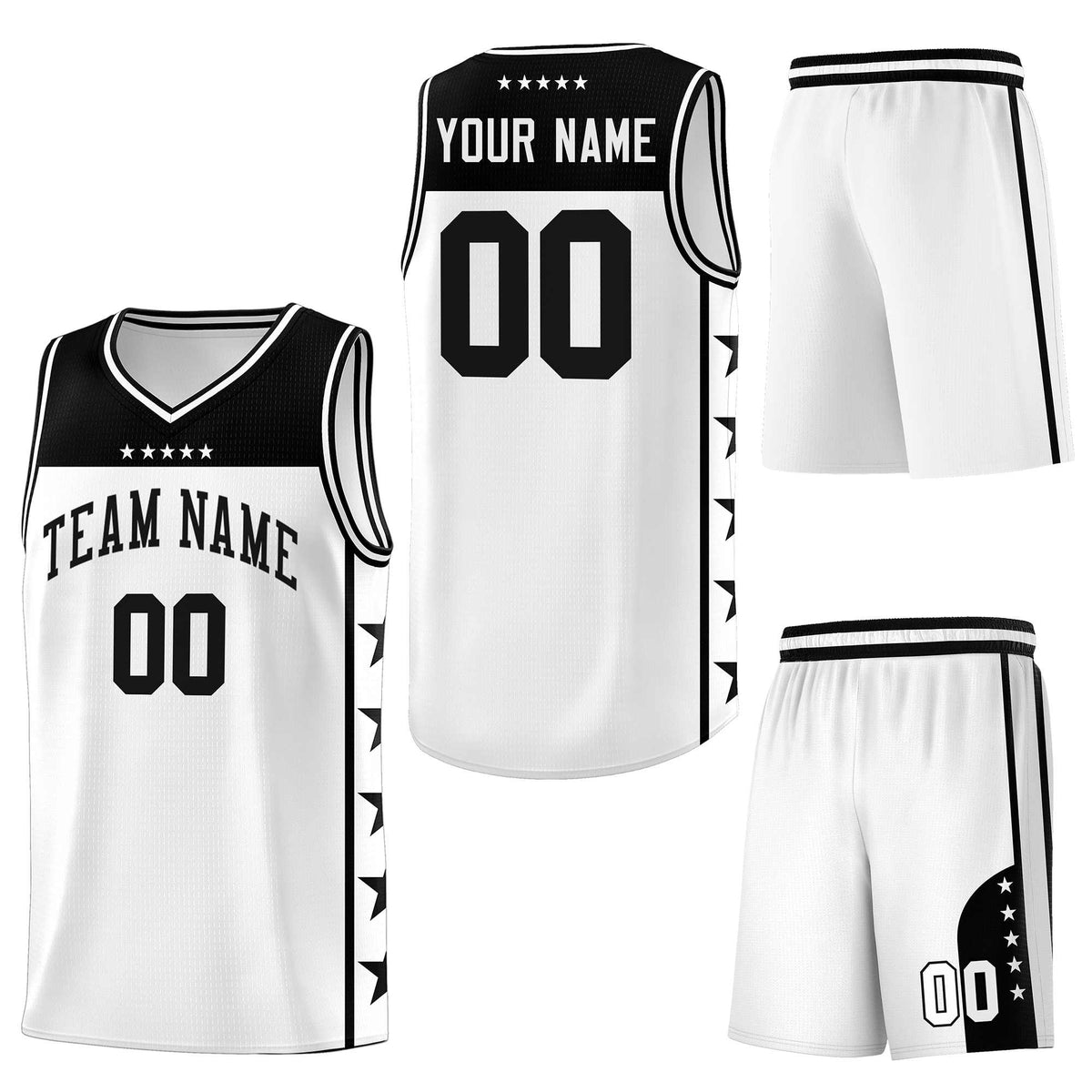 Custom White Black Personalized Star Pattern Sports Uniform Basketball Jersey