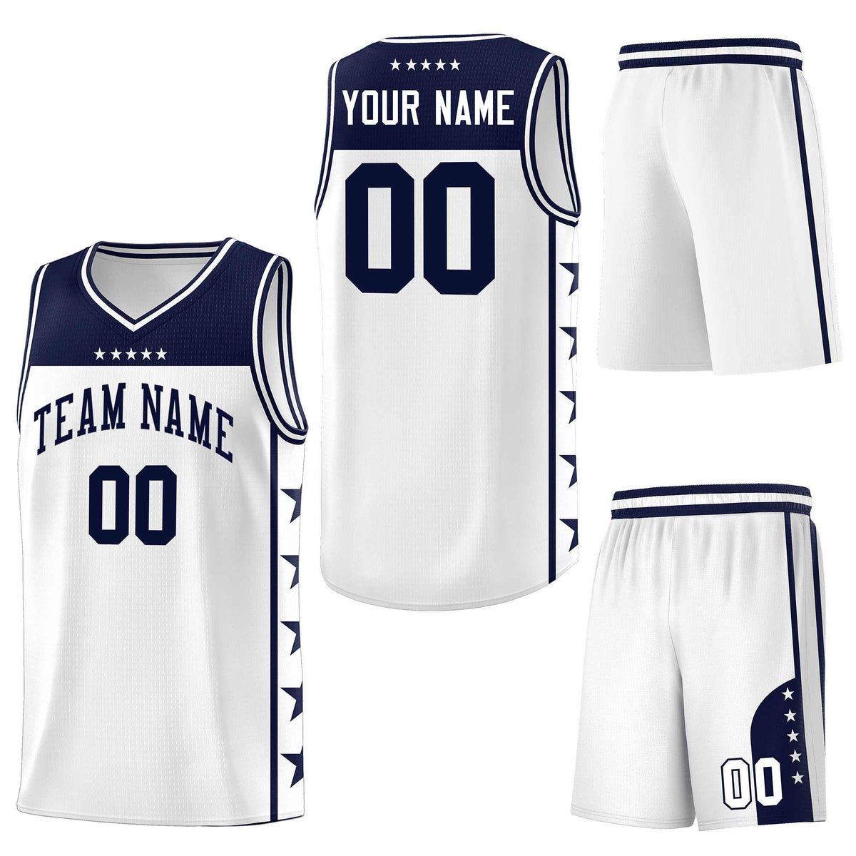 Custom White Navy Personalized Star Pattern Sports Uniform Basketball Jersey