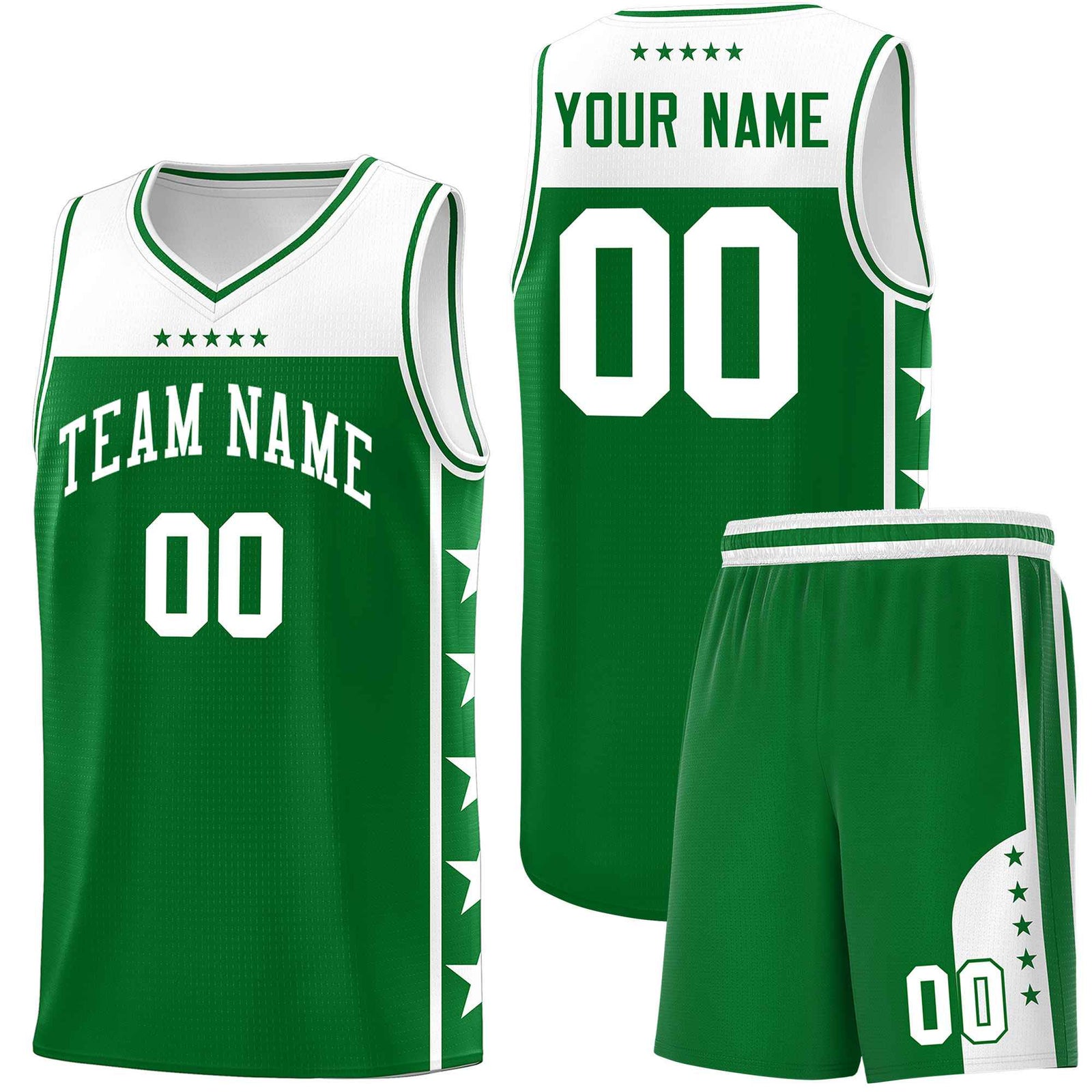 Custom Kelly Green White Color Block Sets Sports Uniform Basketball Jersey