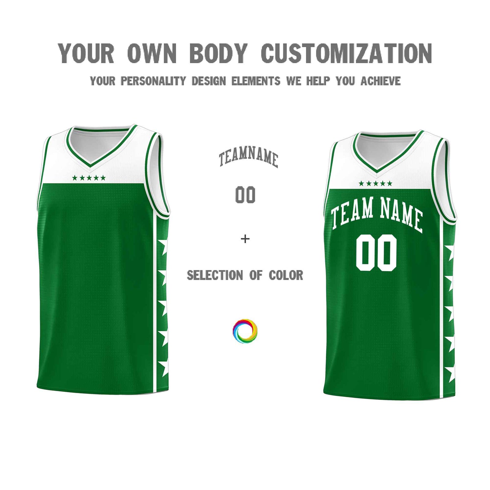 Custom Kelly Green White Color Block Sets Sports Uniform Basketball Jersey