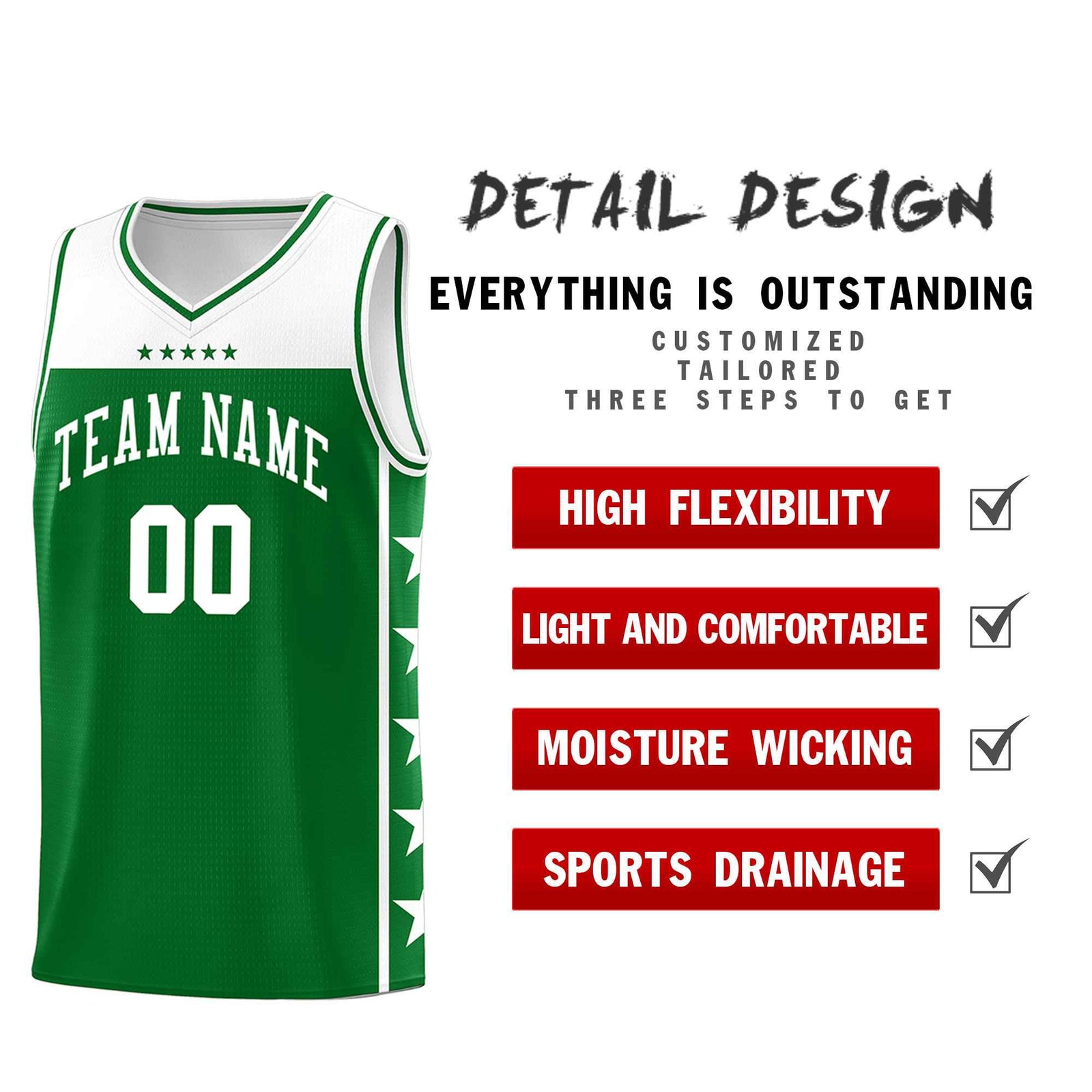 Custom Kelly Green White Color Block Sets Sports Uniform Basketball Jersey