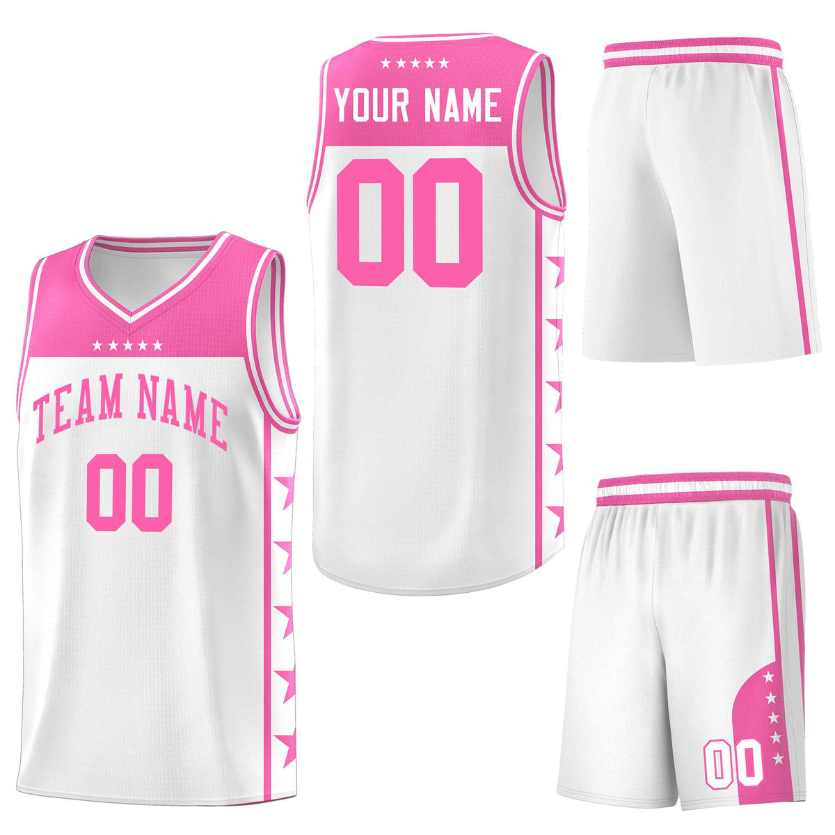 Custom White Pink Personalized Star Pattern Sports Uniform Basketball Jersey