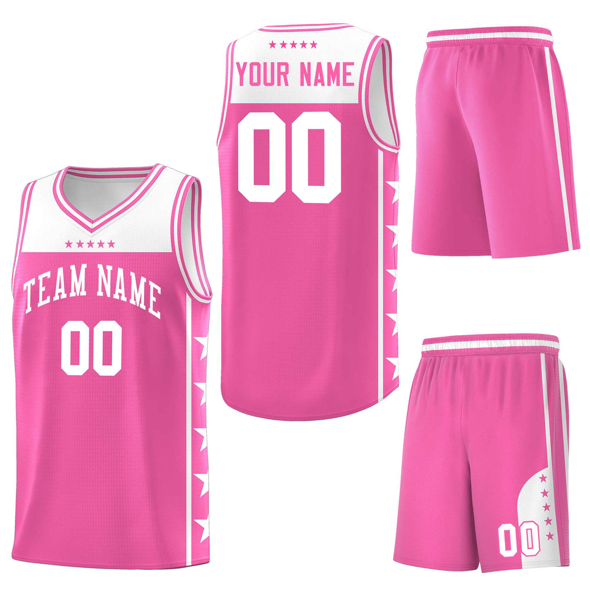 Custom Pink White Personalized Star Pattern Sports Uniform Basketball Jersey