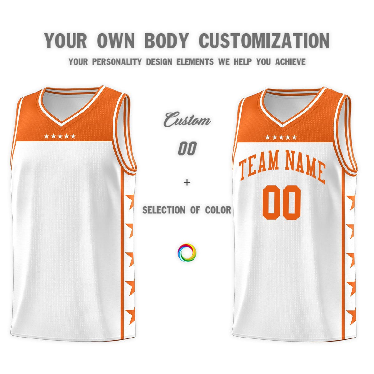 Custom White Orange Color Block Sets Sports Uniform Basketball Jersey