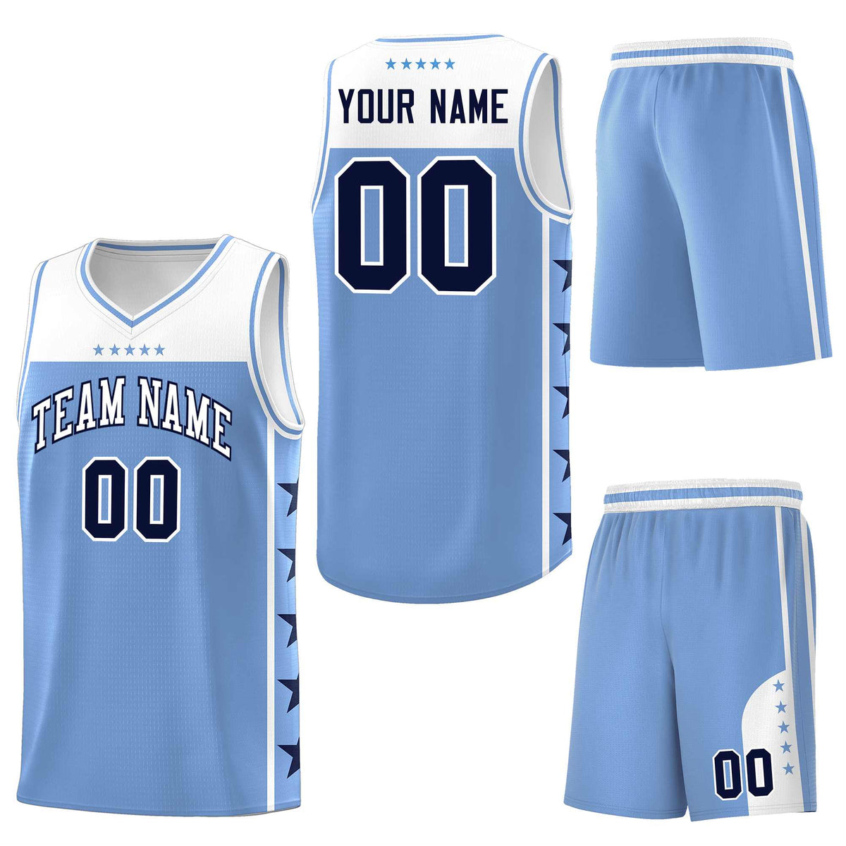 Custom Light Blue White Personalized Star Pattern Sports Uniform Basketball Jersey