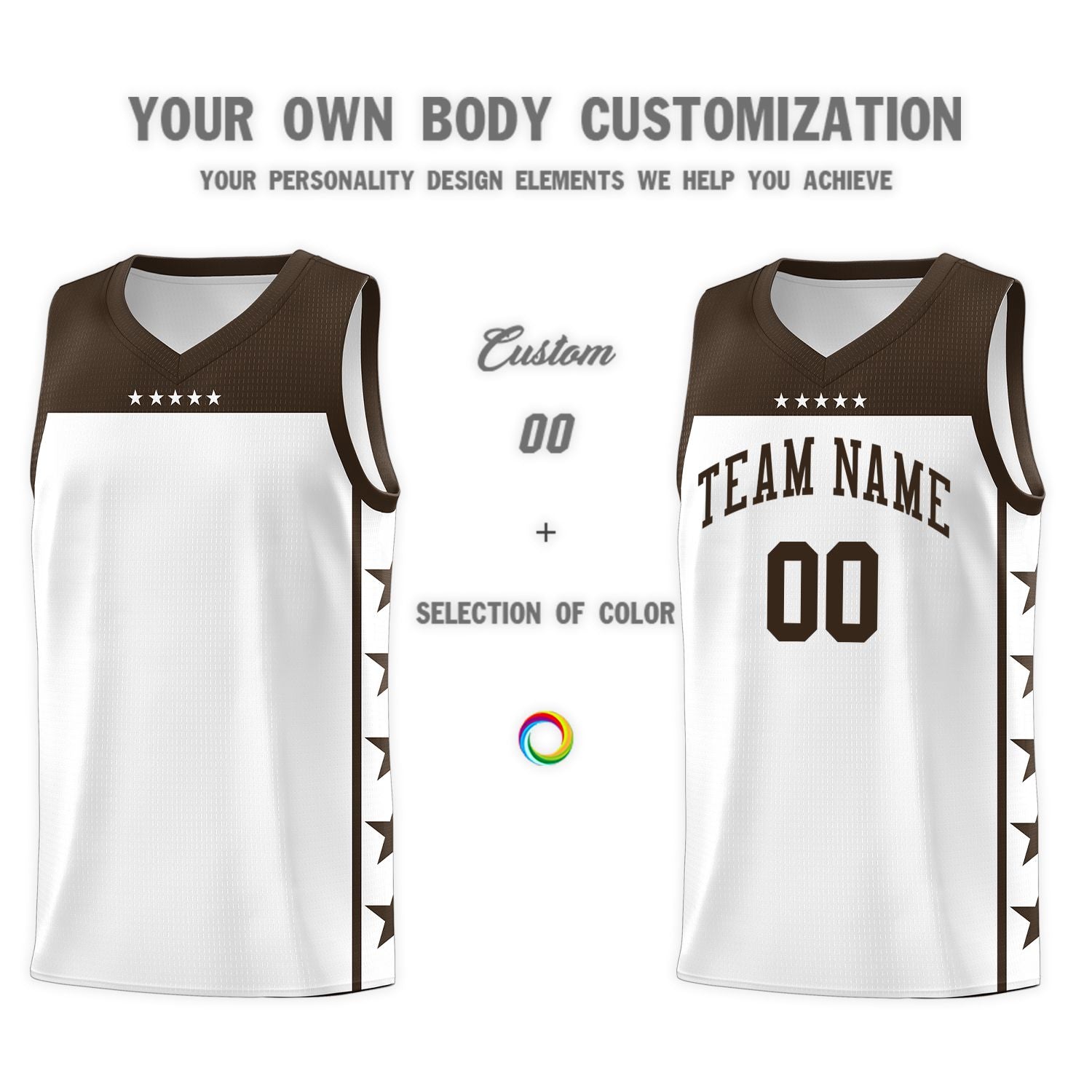 Custom White Brown Color Block Sets Sports Uniform Basketball Jersey
