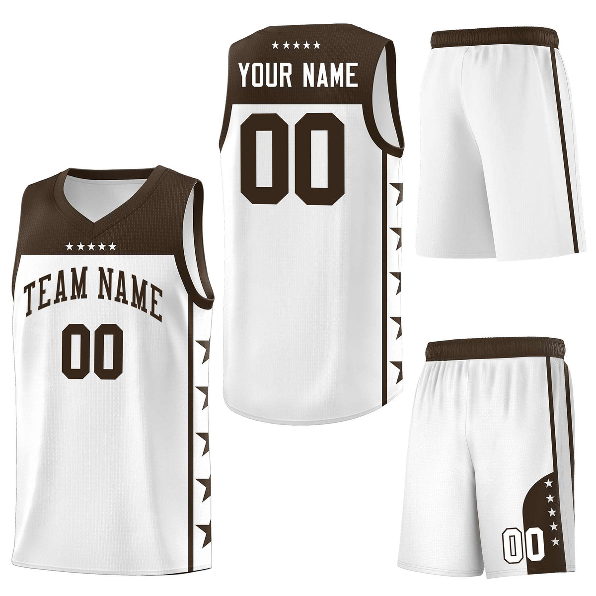 Custom White Brown Personalized Star Pattern Sports Uniform Basketball Jersey