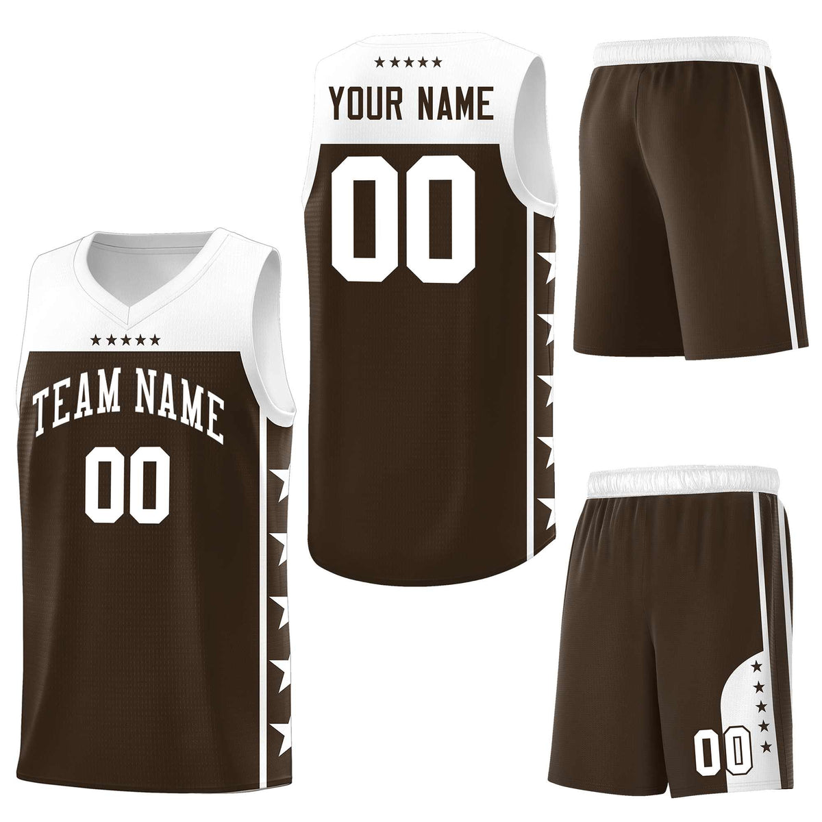 Custom Brown White Personalized Star Pattern Sports Uniform Basketball Jersey