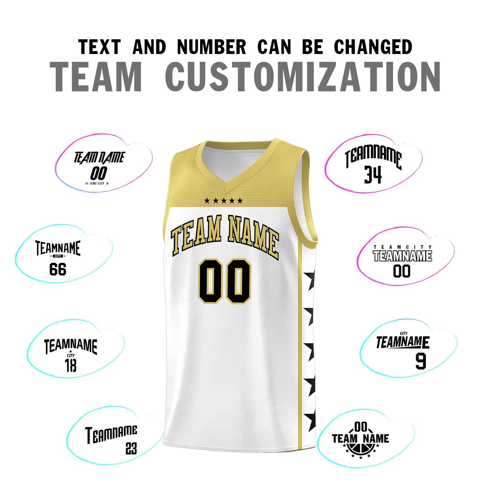 Custom White Old Gold Color Block Sets Sports Uniform Basketball Jersey