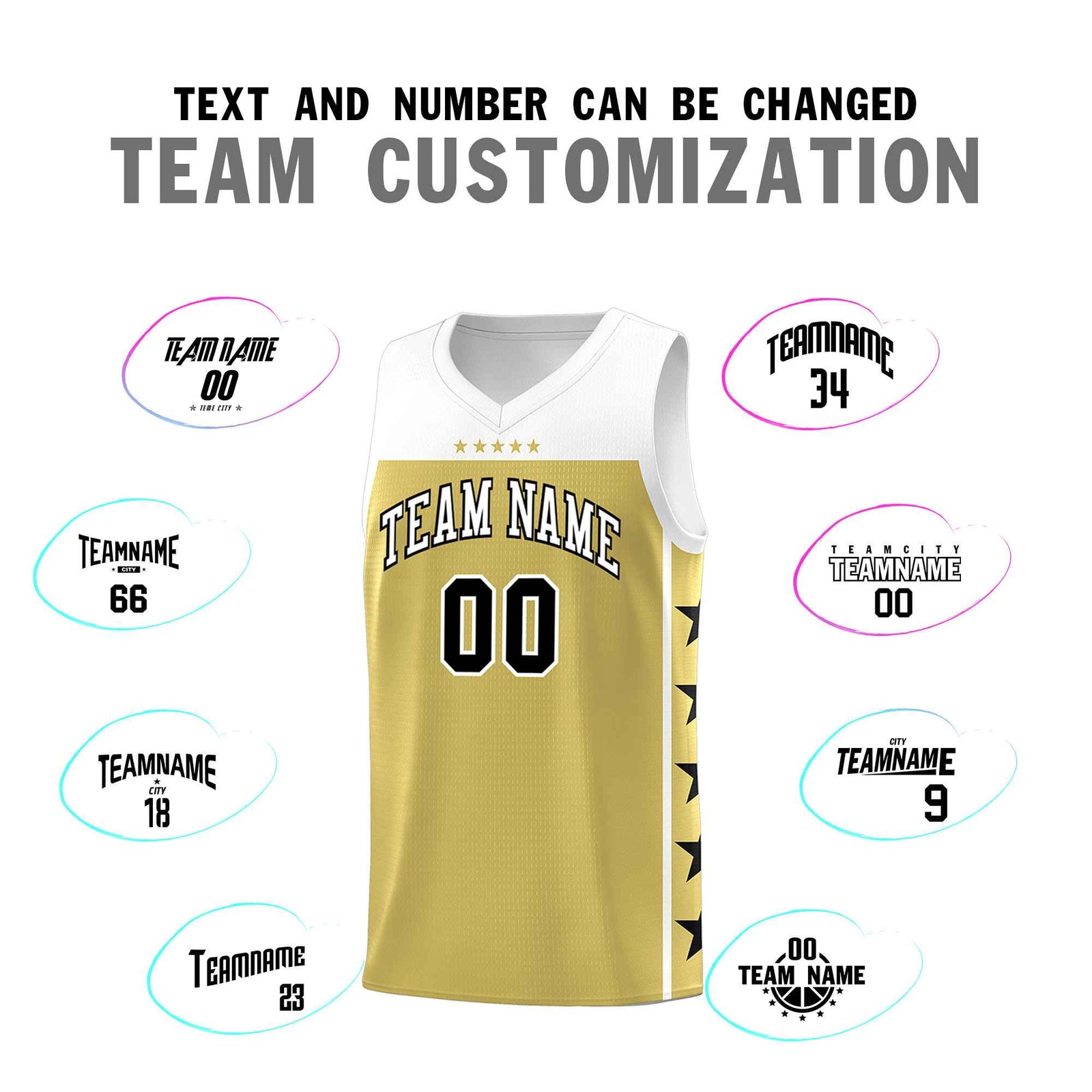 Custom Old Gold White Color Block Sets Sports Uniform Basketball Jersey