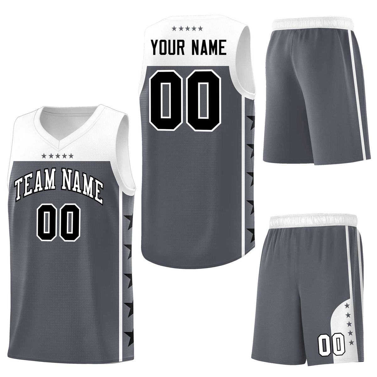 Custom Dark Gray White Personalized Star Pattern Sports Uniform Basketball Jersey