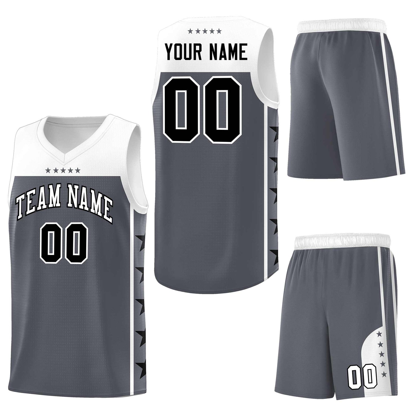 Custom Dark Gray White Personalized Star Pattern Sports Uniform Basketball Jersey