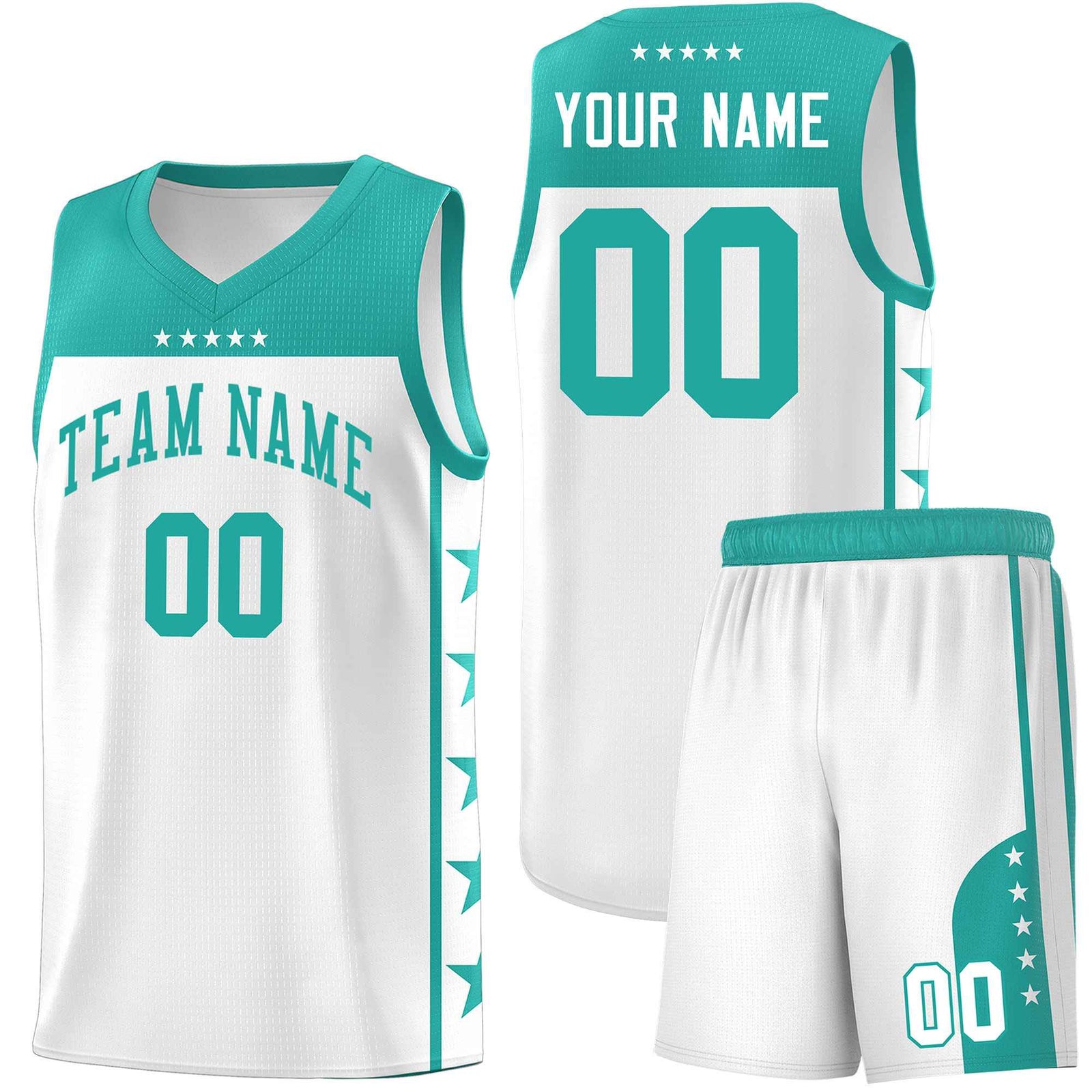 Custom White Aqua Color Block Sets Sports Uniform Basketball Jersey