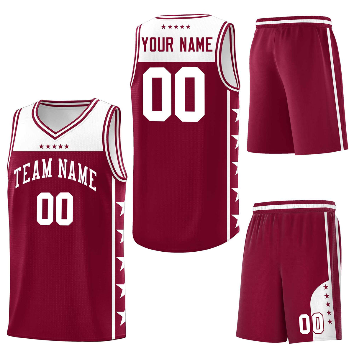 Custom Crimson White Personalized Star Pattern Sports Uniform Basketball Jersey