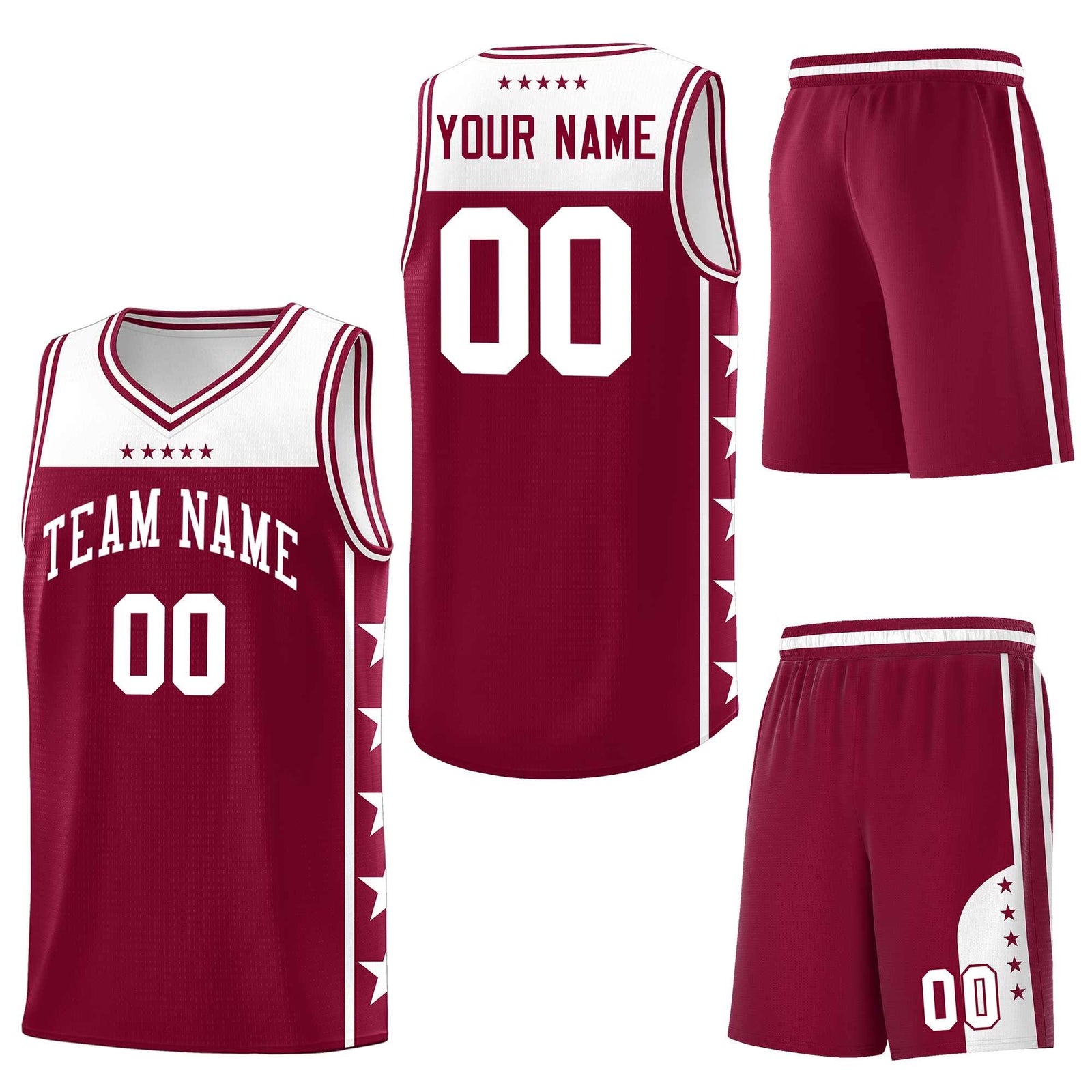 Custom Crimson White Personalized Star Pattern Sports Uniform Basketball Jersey