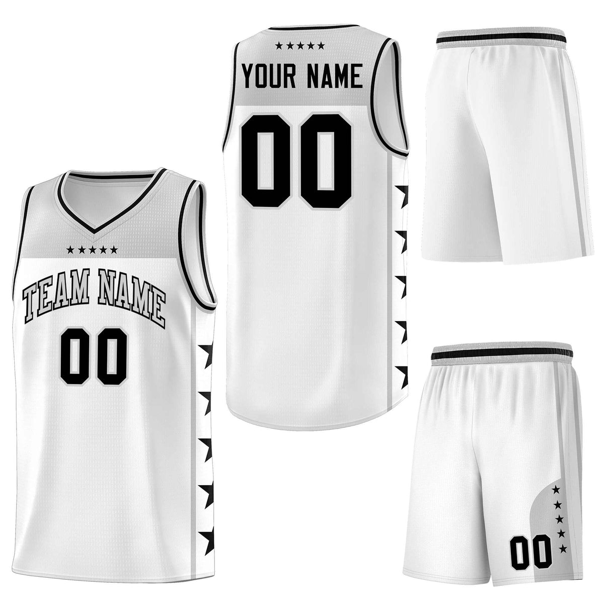 Custom White Gray Personalized Star Pattern Sports Uniform Basketball Jersey