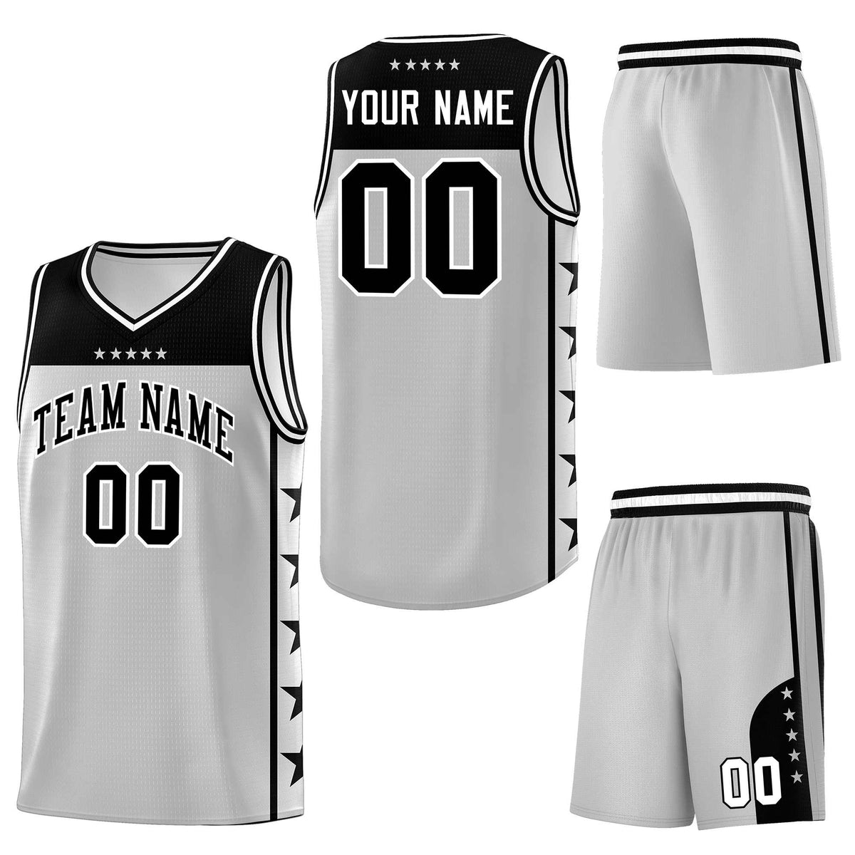 Custom Gray Black Personalized Star Pattern Sports Uniform Basketball Jersey