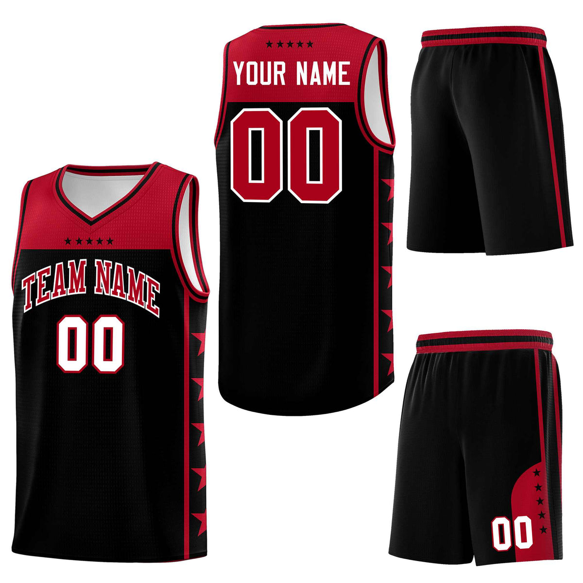 Custom Black Red Personalized Star Pattern Sports Uniform Basketball Jersey