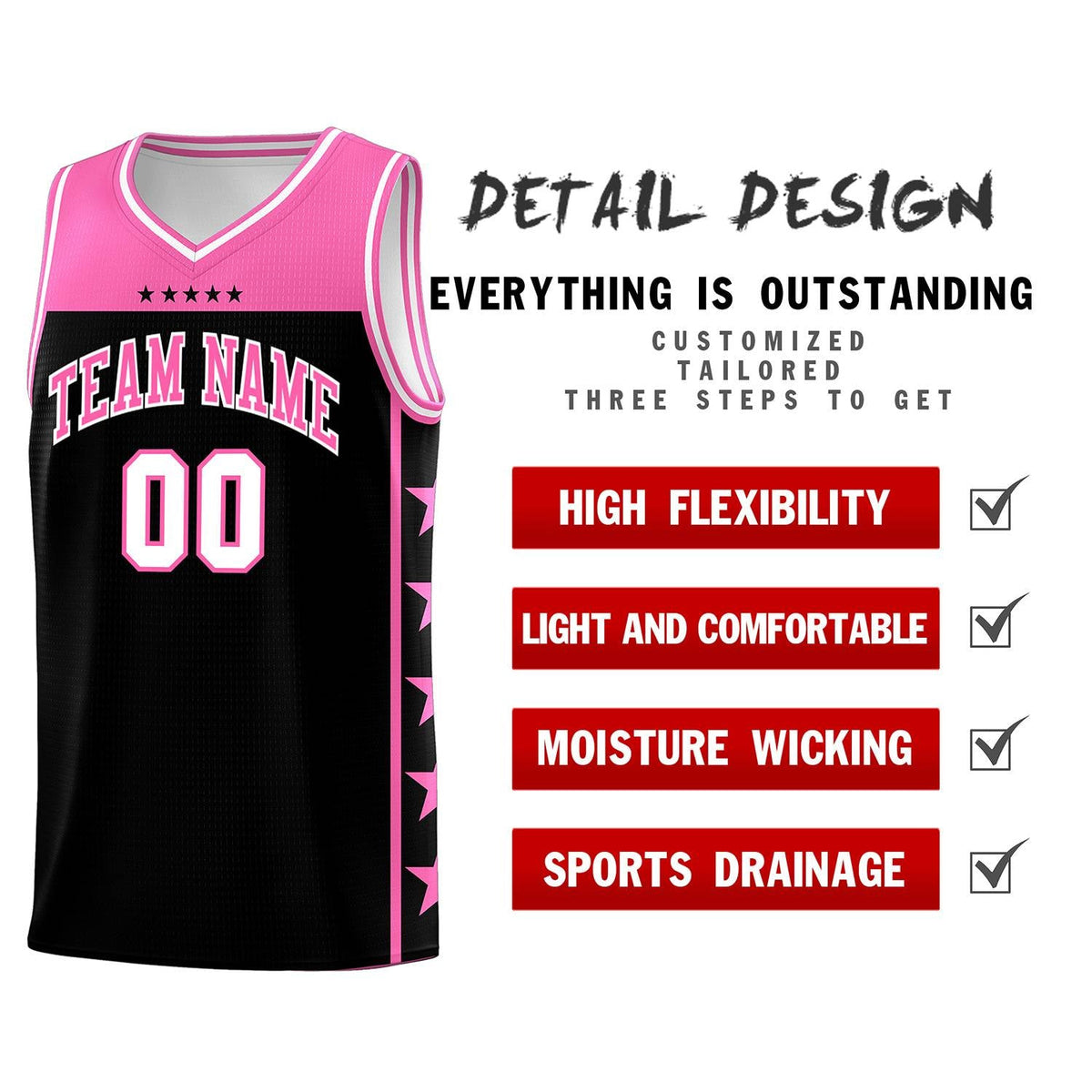 Custom Black Pink Color Block Sets Sports Uniform Basketball Jersey