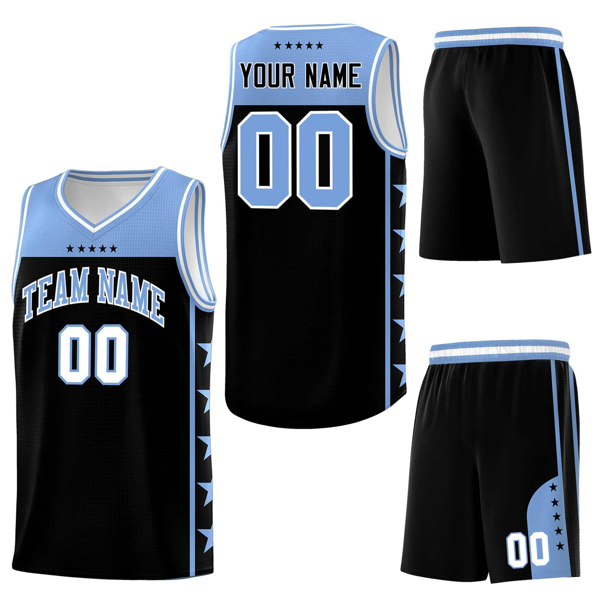 Custom Black Light Blue Personalized Star Pattern Sports Uniform Basketball Jersey