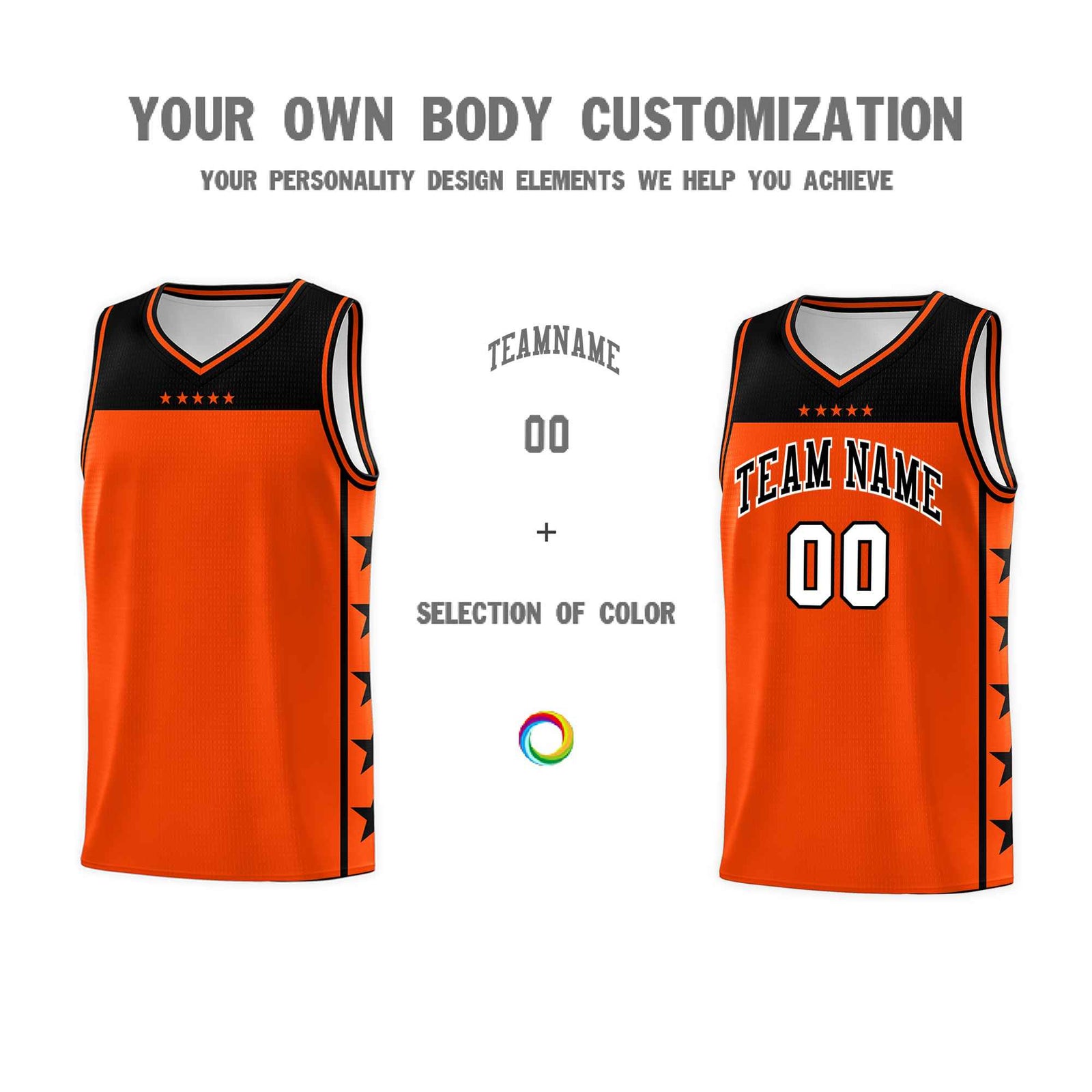 Custom Orange Black Color Block Sets Sports Uniform Basketball Jersey