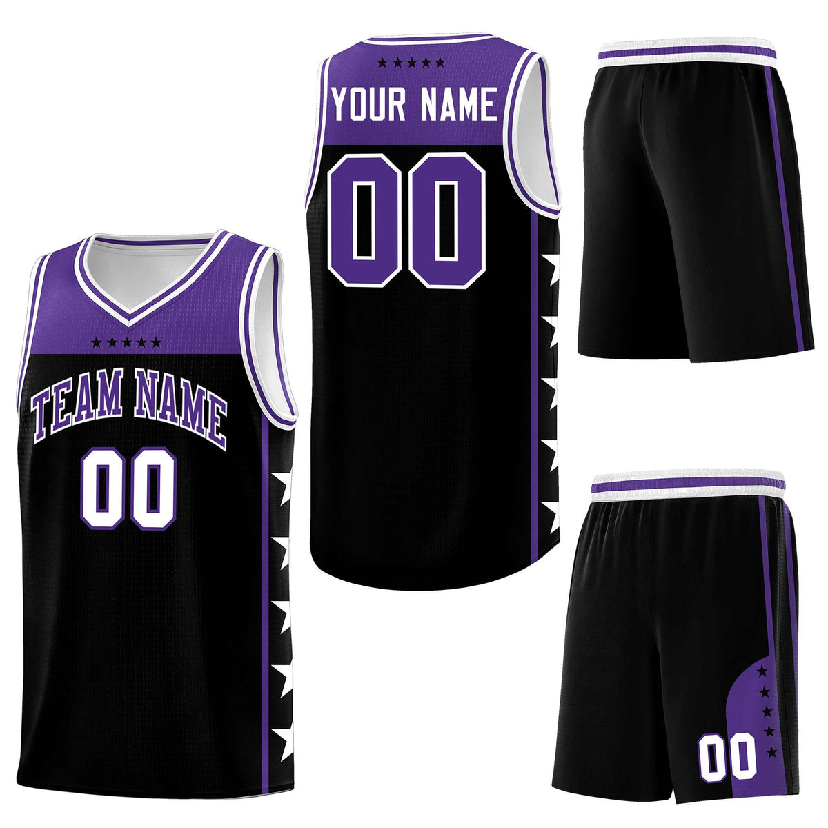 Custom Black Purple Personalized Star Pattern Sports Uniform Basketball Jersey